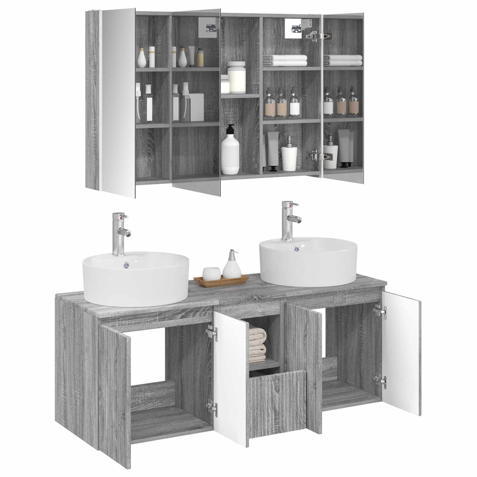 Badkamerkastenset 4 pcs Grijs Sonoma Bewerkt hout - Afbeelding 3