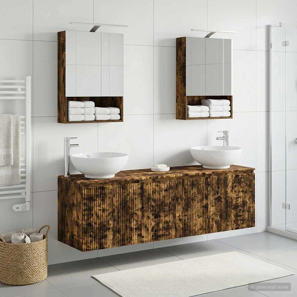 Badkamerkastenset 5 pcs Gerookt eiken Bewerkt hout