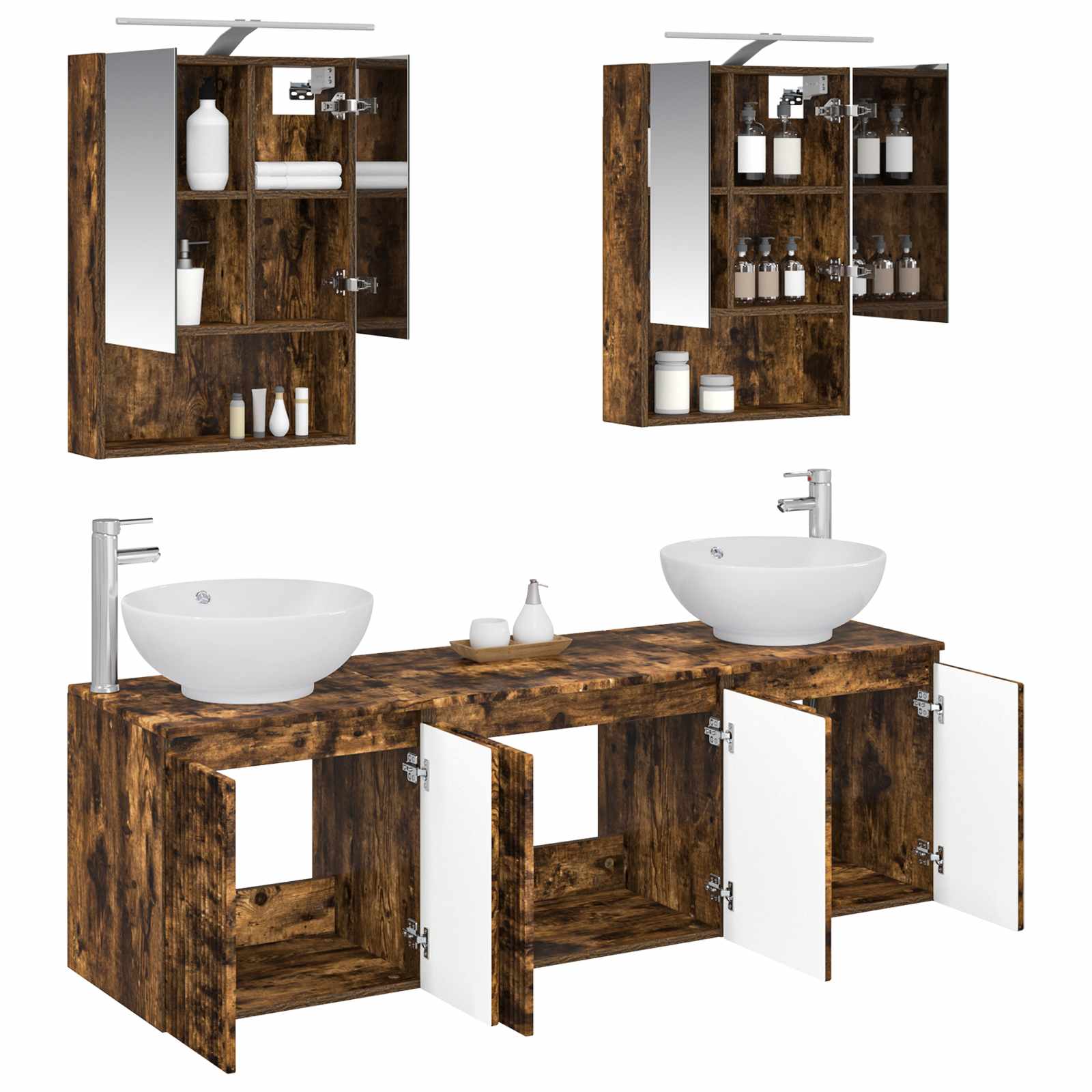Badkamerkastenset 5 pcs Gerookt eiken Bewerkt hout - Afbeelding 3