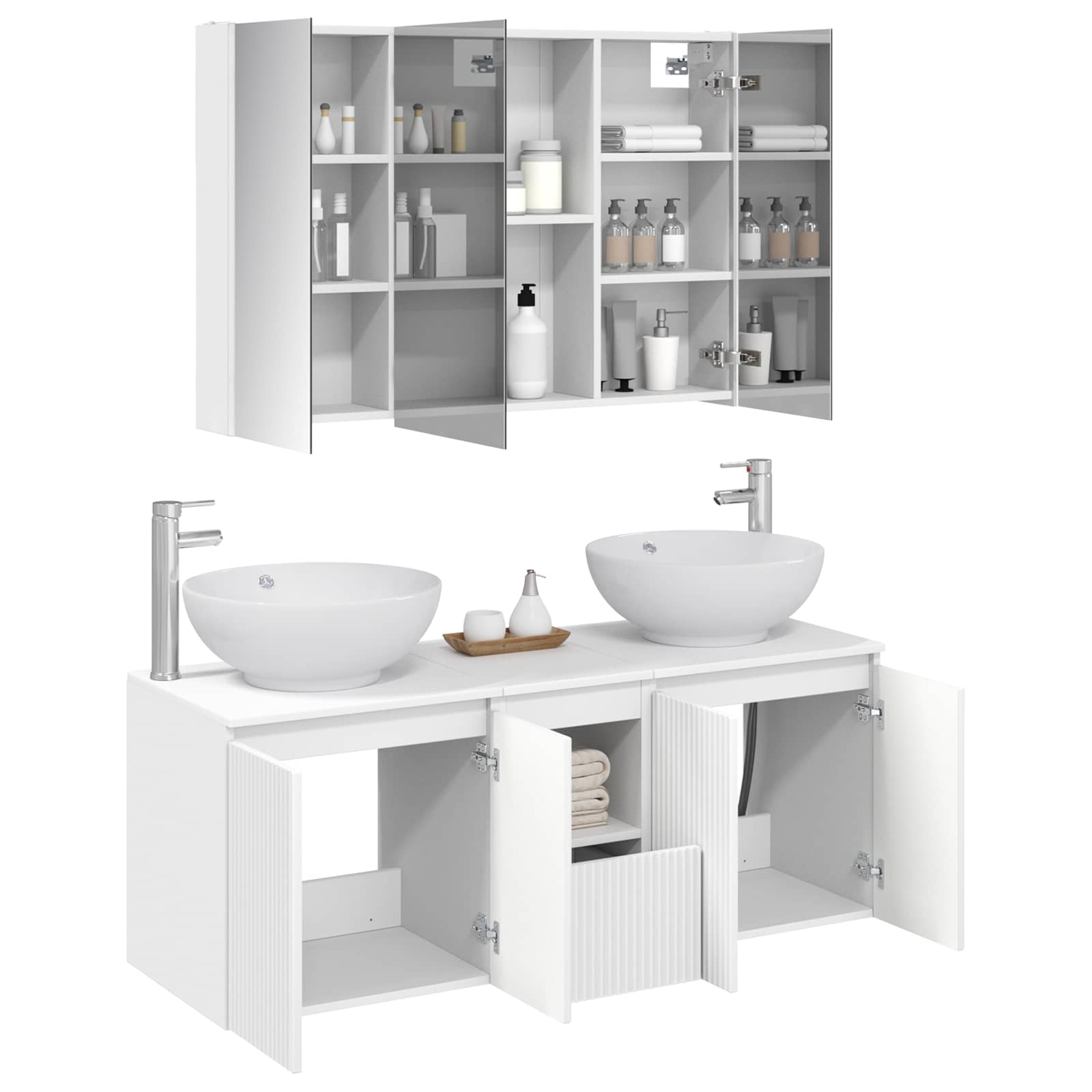 Комплект шкафове за баня 4 pcs Бяло Инженерна дървесина – изображение 3