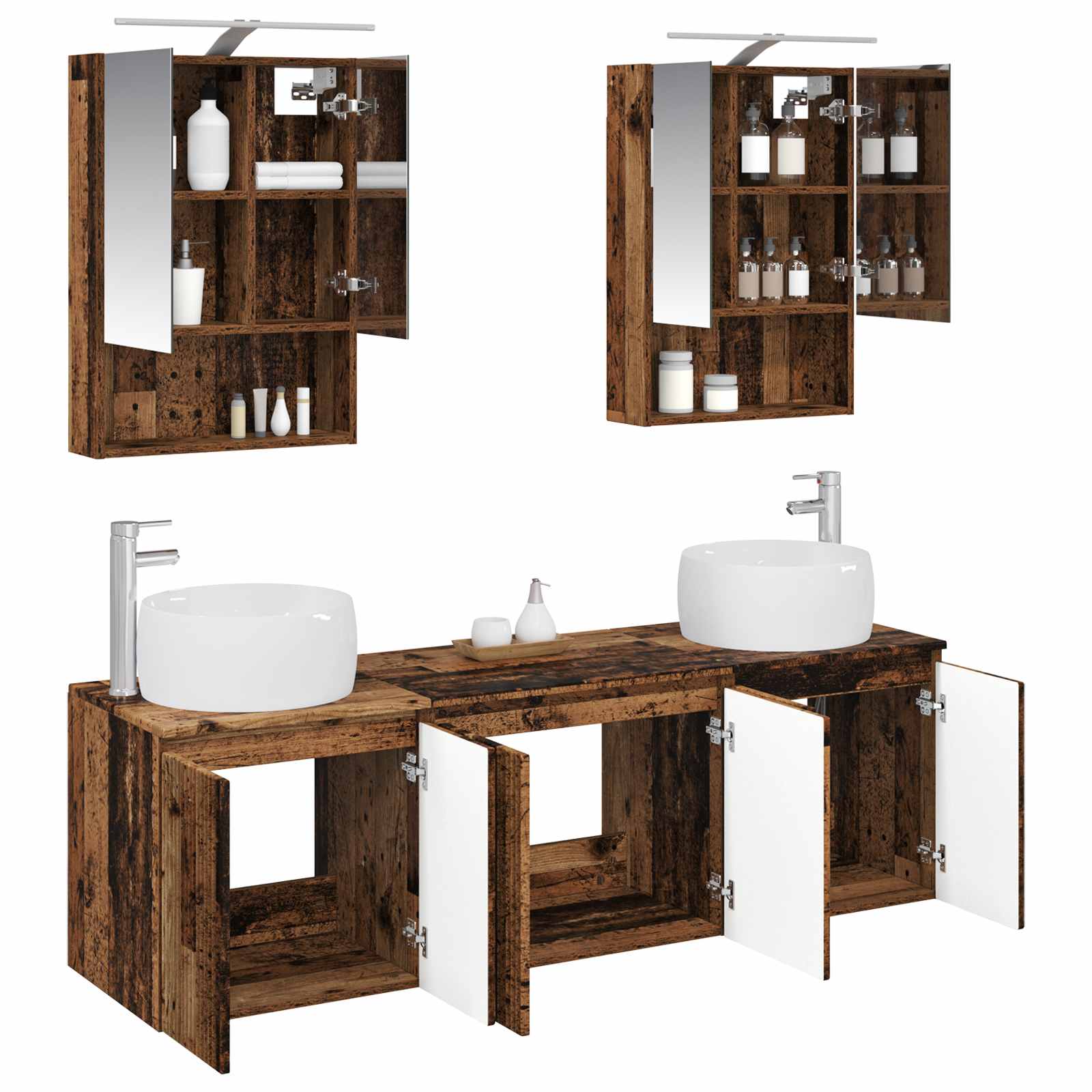 Badkamerkastenset 5 pcs Oud hout Bewerkt hout - Afbeelding 3