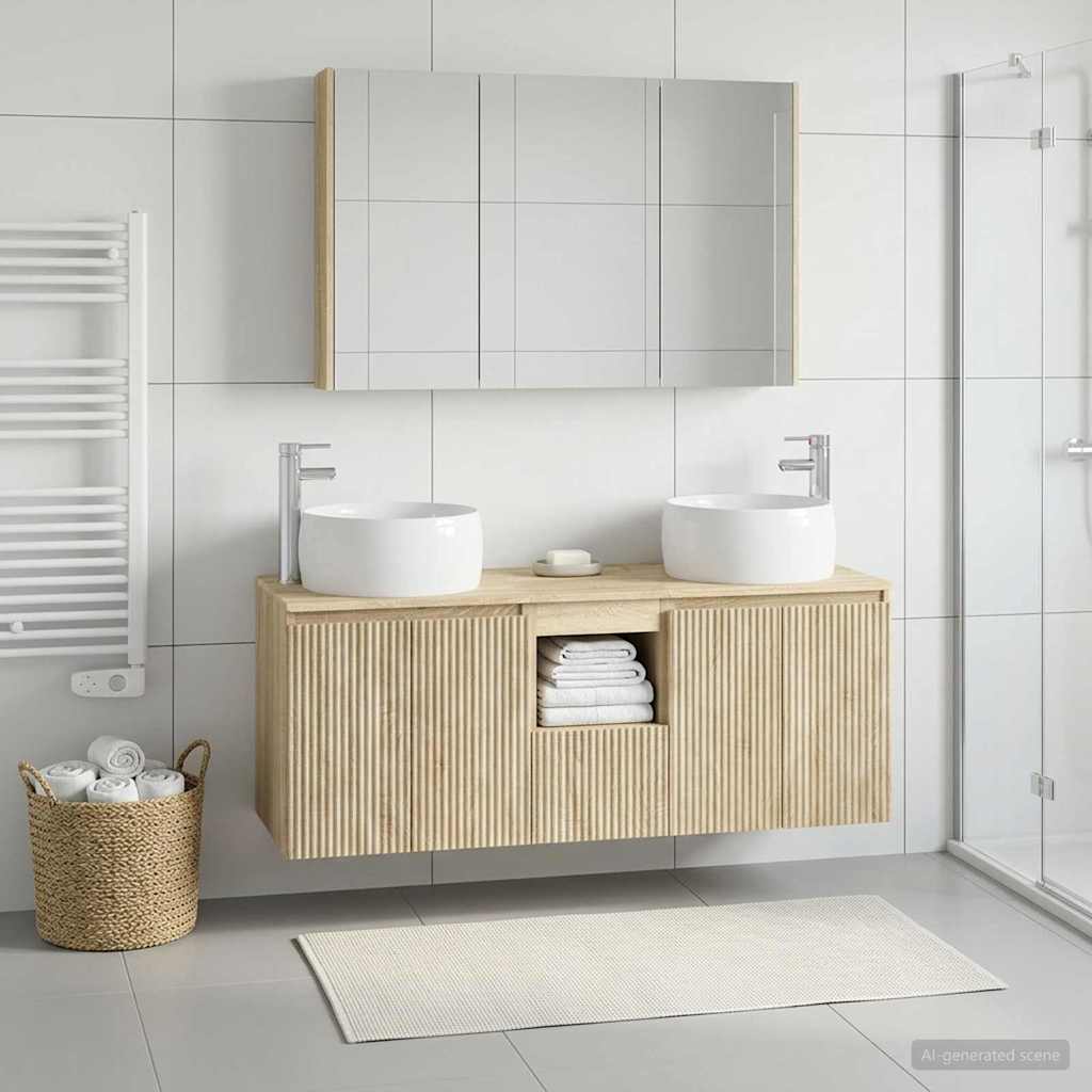Badrumsskåpsset 4 pcs Sonoma-ek Konstruerat trä