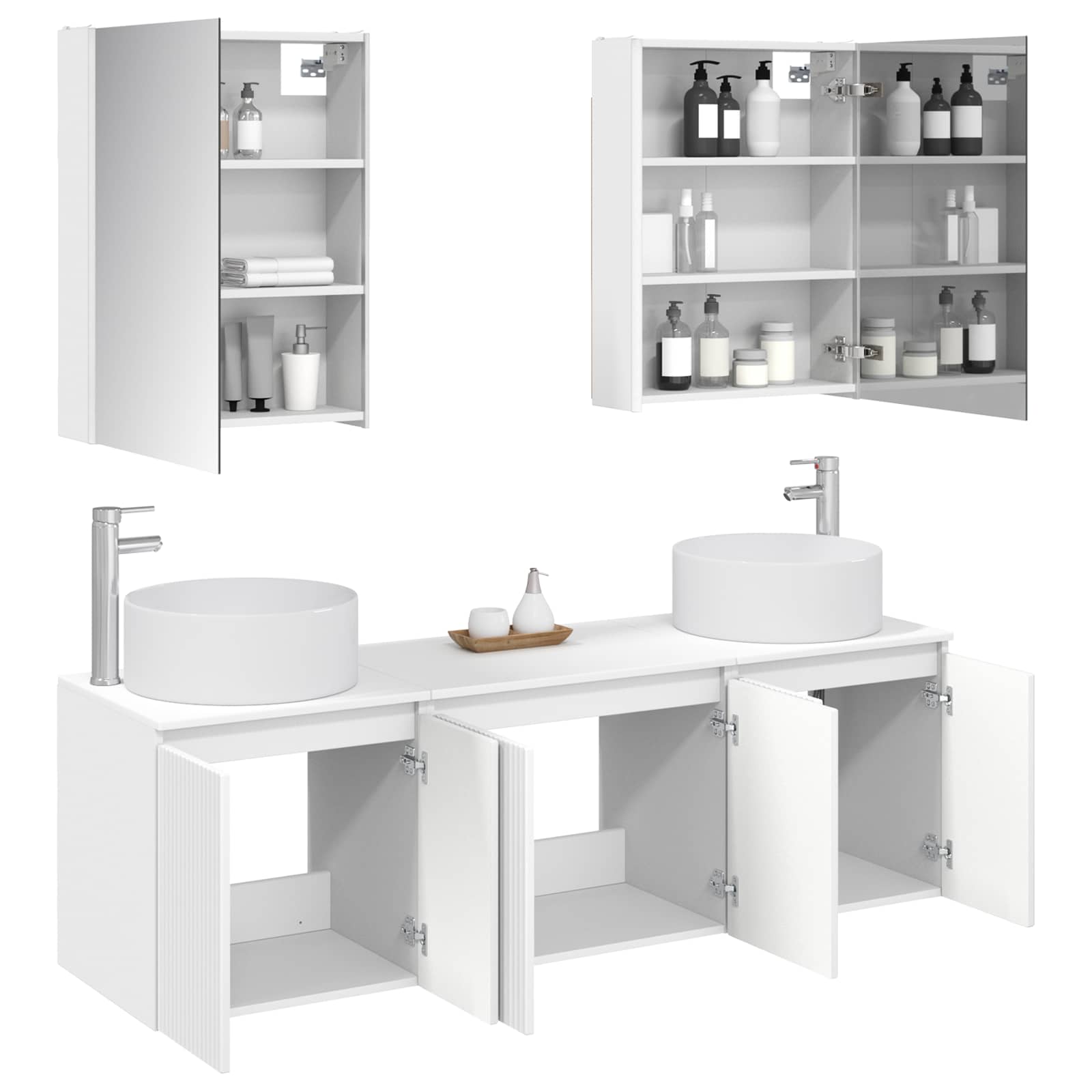 Badkamerkastenset 5 pcs Wit Bewerkt hout - Afbeelding 3