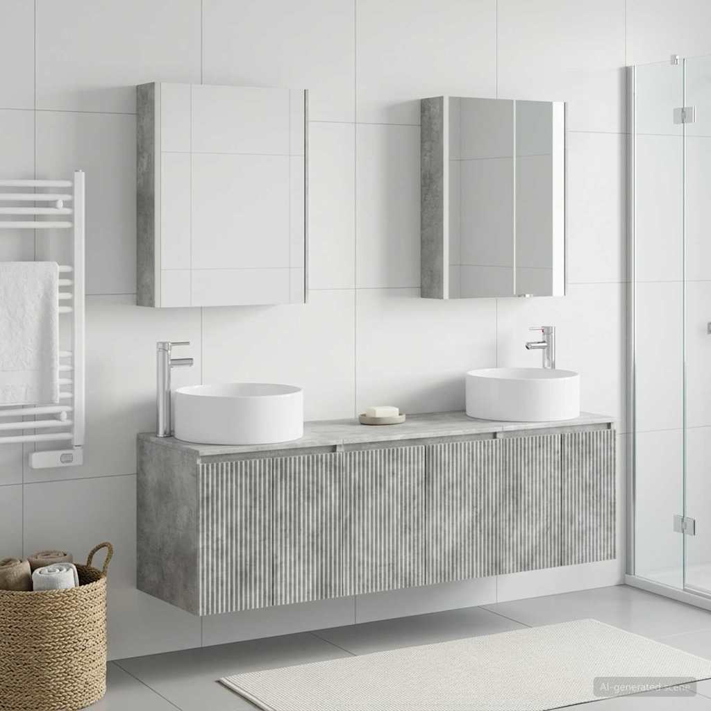 Badrumsskåpsset 5 pcs Betonggrå Konstruerat trä