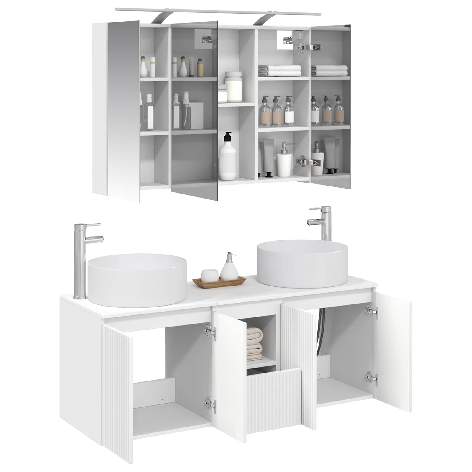 Комплект шкафове за баня 4 pcs Бяло 100 x 14,5 x 70 см – изображение 3