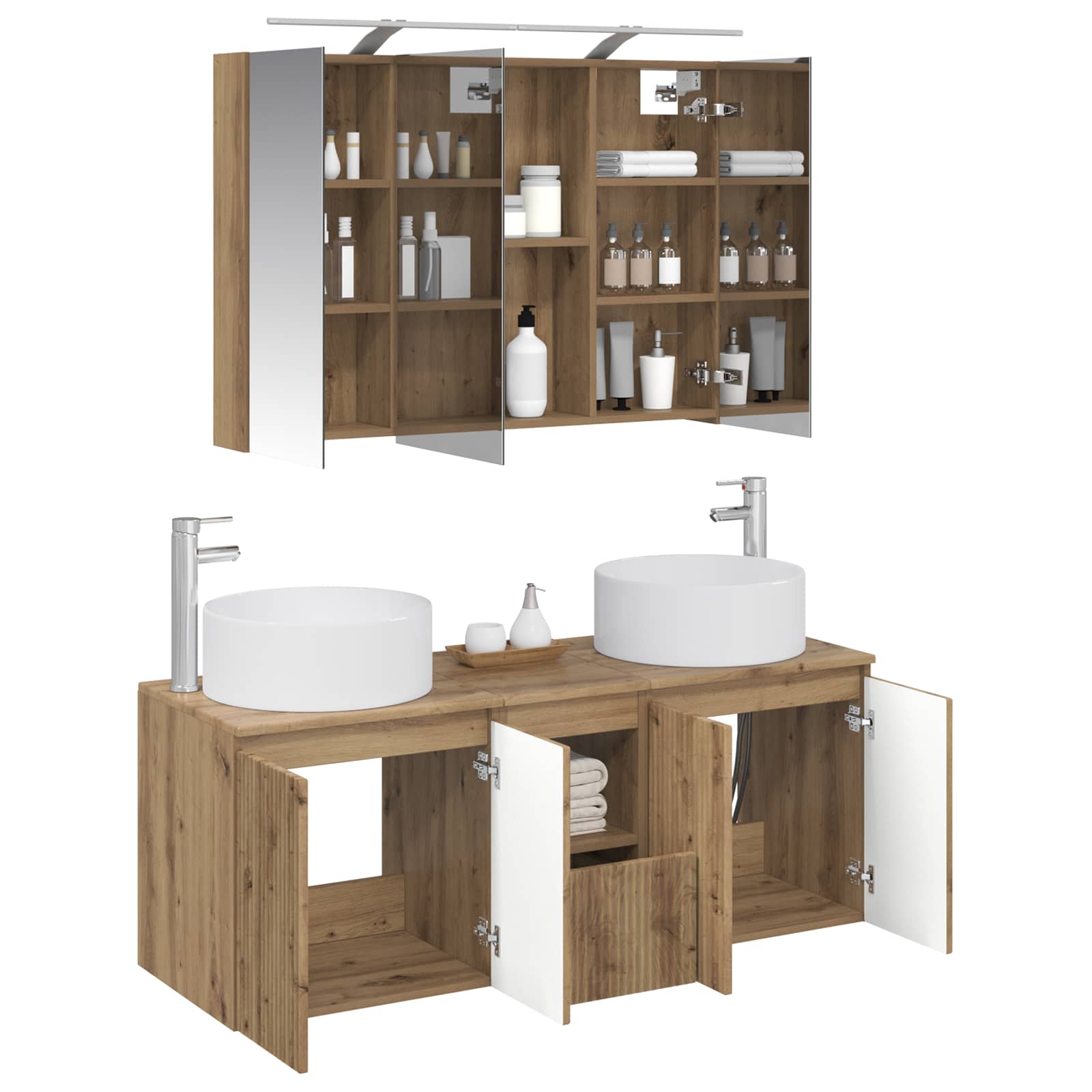 vidaXL Badezimmerschrank-Set 4 pcs Artisan-Eiche 100 x 14,5 x 70 cm