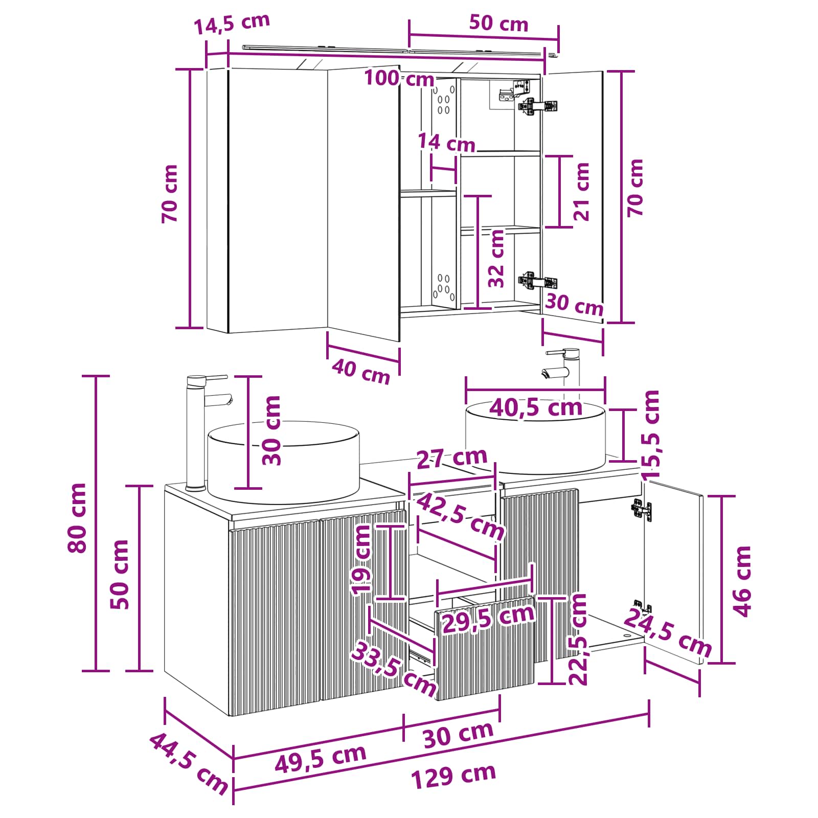 vidaXL Badezimmerschrank-Set 4 pcs Artisan-Eiche 100 x 14,5 x 70 cm – Bild 7