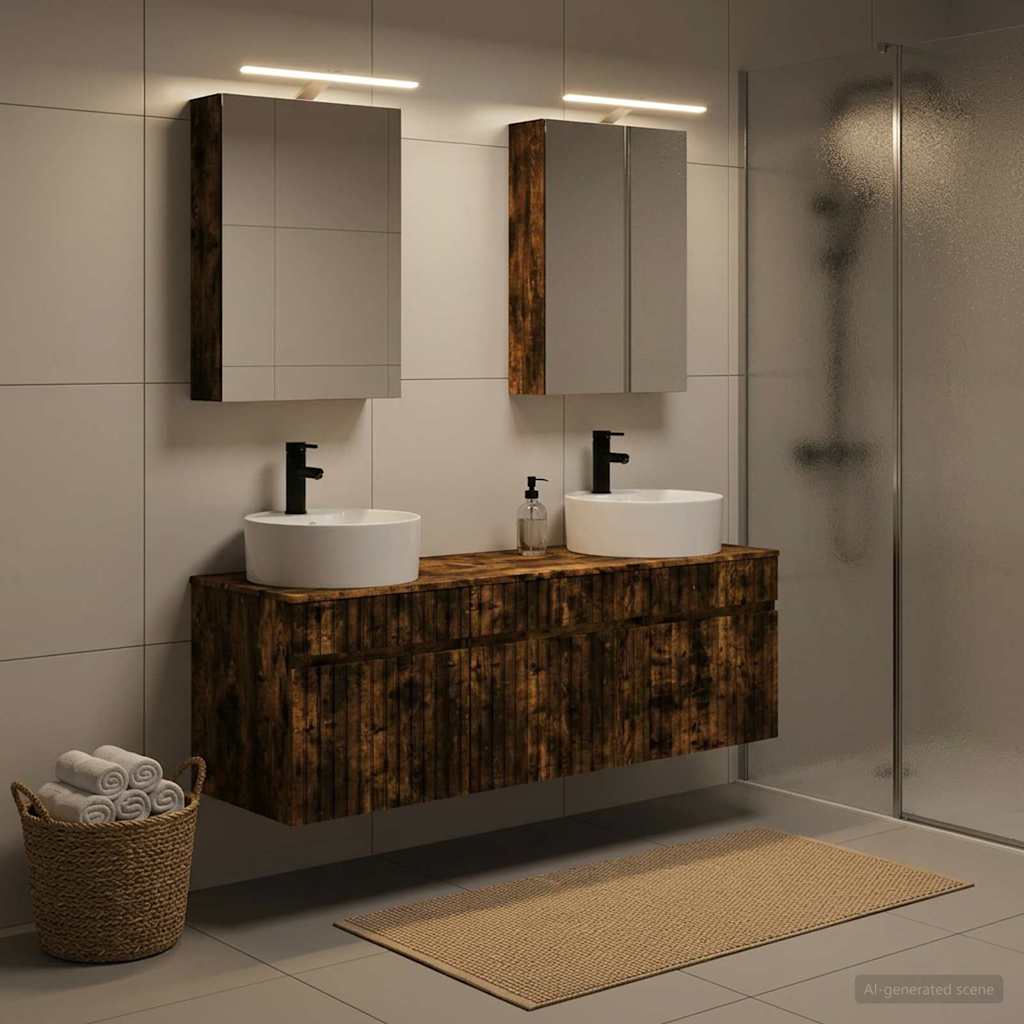 Badkamerkastenset 5 pcs Gerookt eiken 50 x 14,5 x 70 cm - Afbeelding 4