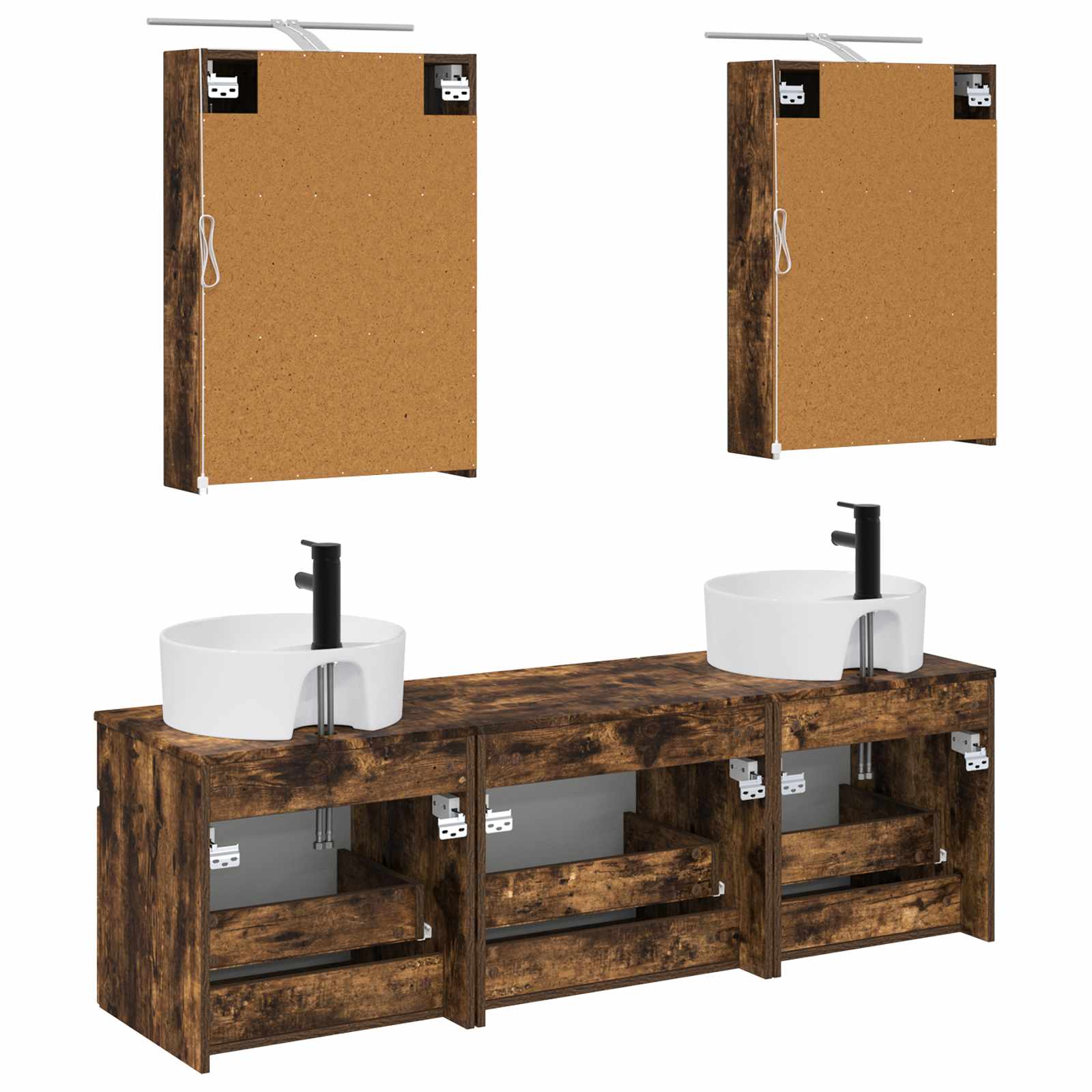 Badkamerkastenset 5 pcs Gerookt eiken 50 x 14,5 x 70 cm - Afbeelding 8