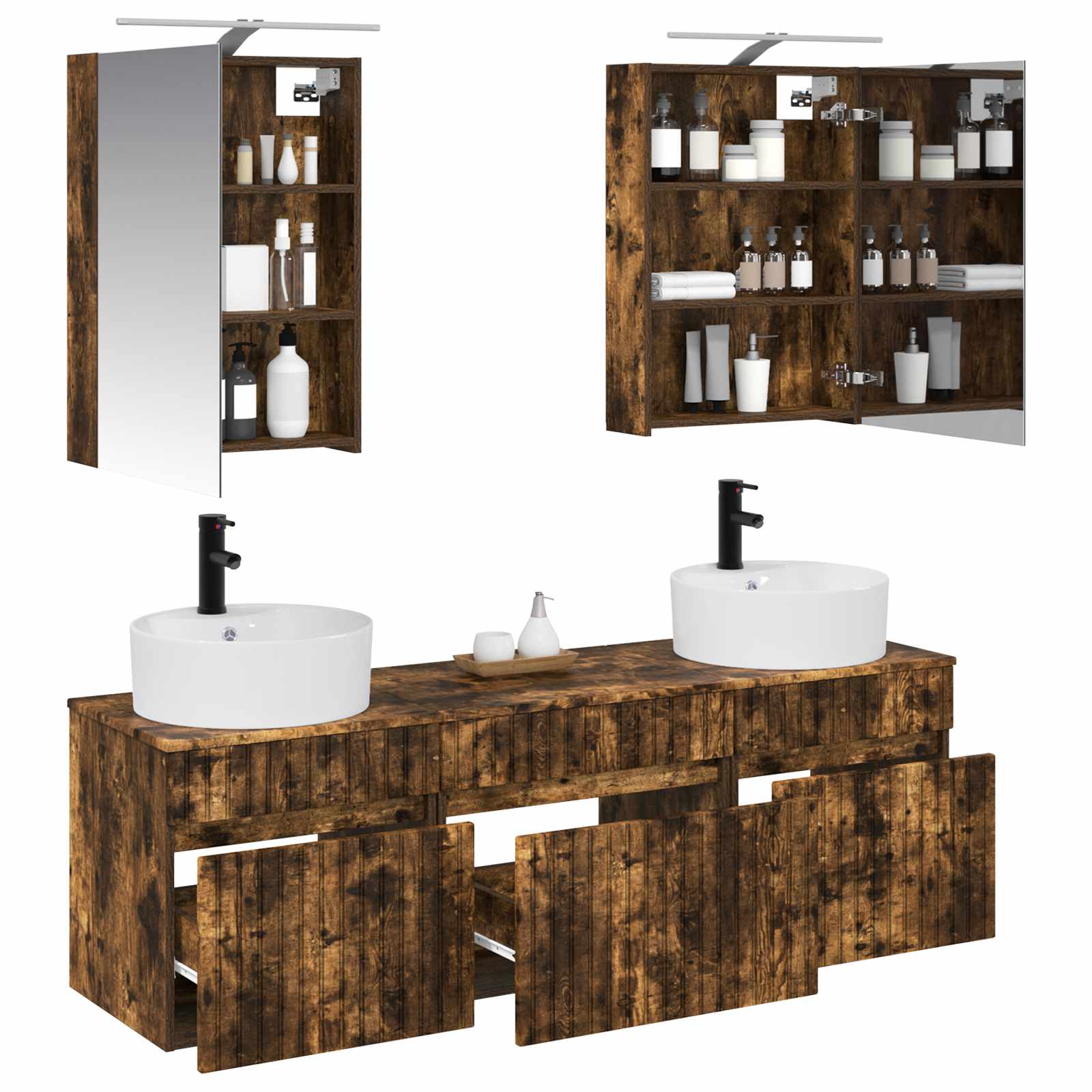 Badkamerkastenset 5 pcs Gerookt eiken 50 x 14,5 x 70 cm - Afbeelding 3