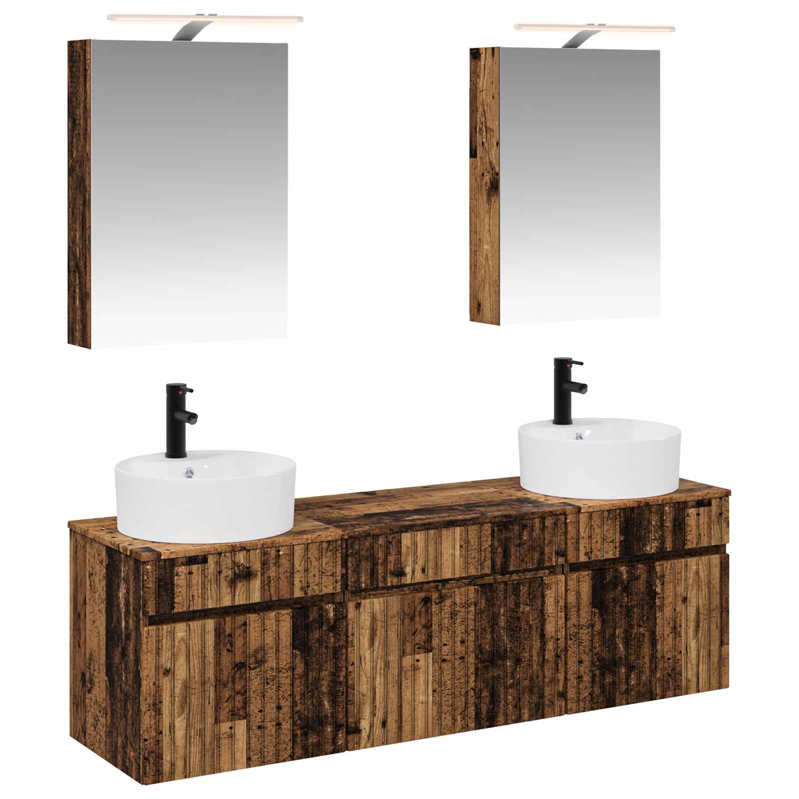 Комплект шкафове за баня 5 pcs Старо дърво 50 x 14,5 x 70 см – изображение 2