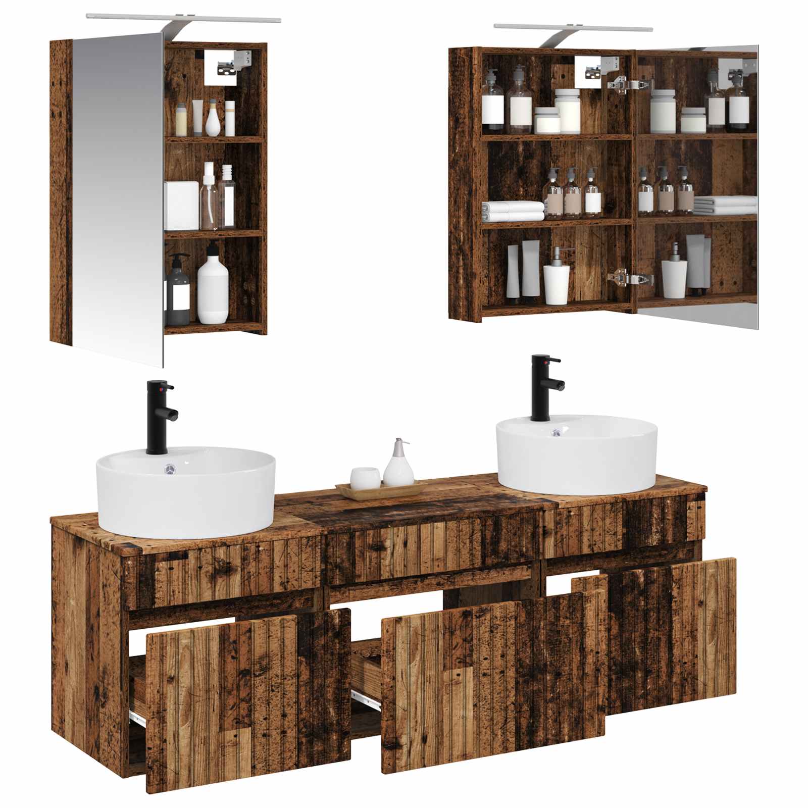 Комплект шкафове за баня 5 pcs Старо дърво 50 x 14,5 x 70 см – изображение 3