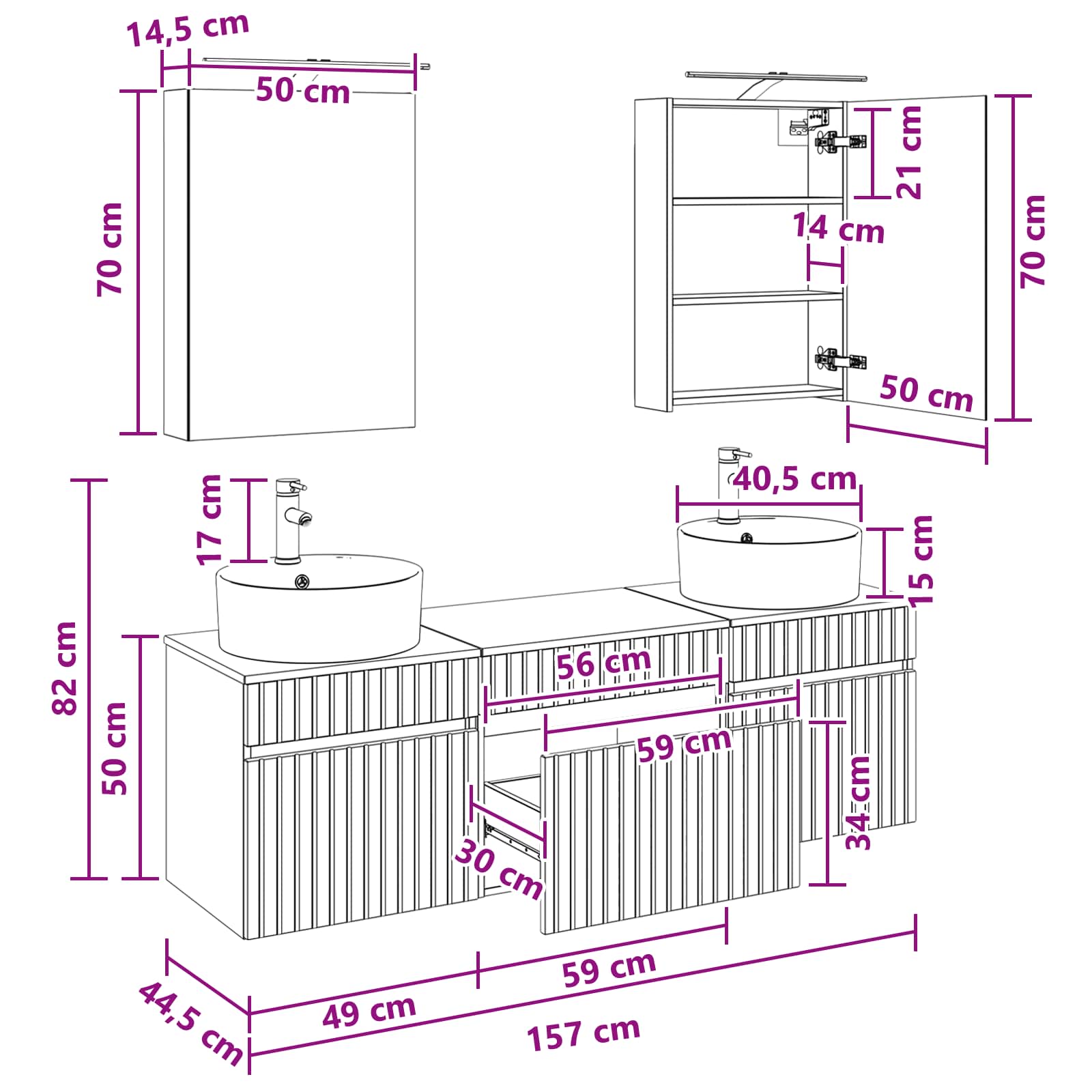 vidaXL Badezimmerschrank-Set 5 pcs Artisan-Eiche 50 x 14,5 x 70 cm – Bild 7