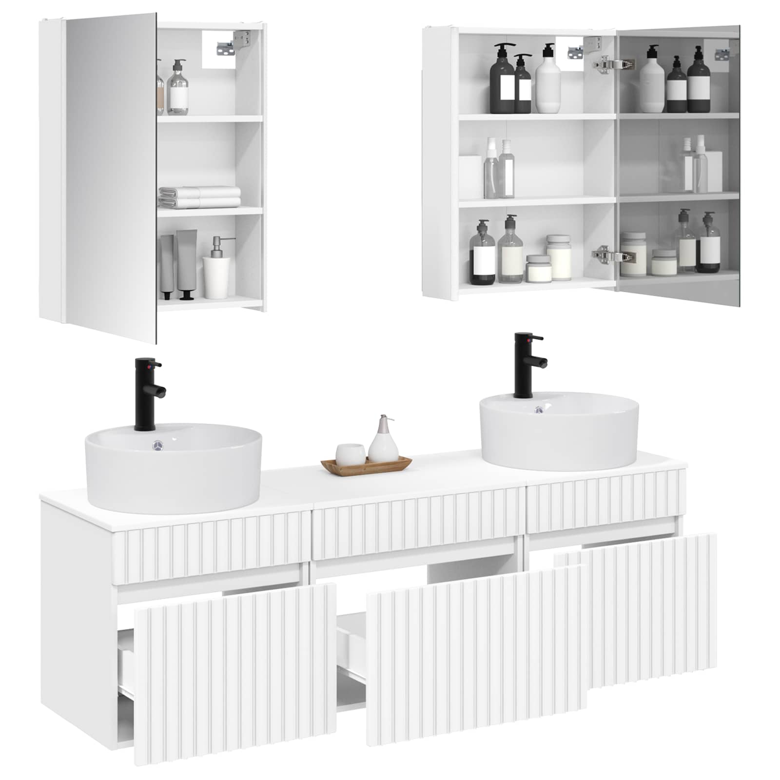 Комплект шкафове за баня 5 pcs Бяло 53 x 15,5 x 70 см – изображение 3