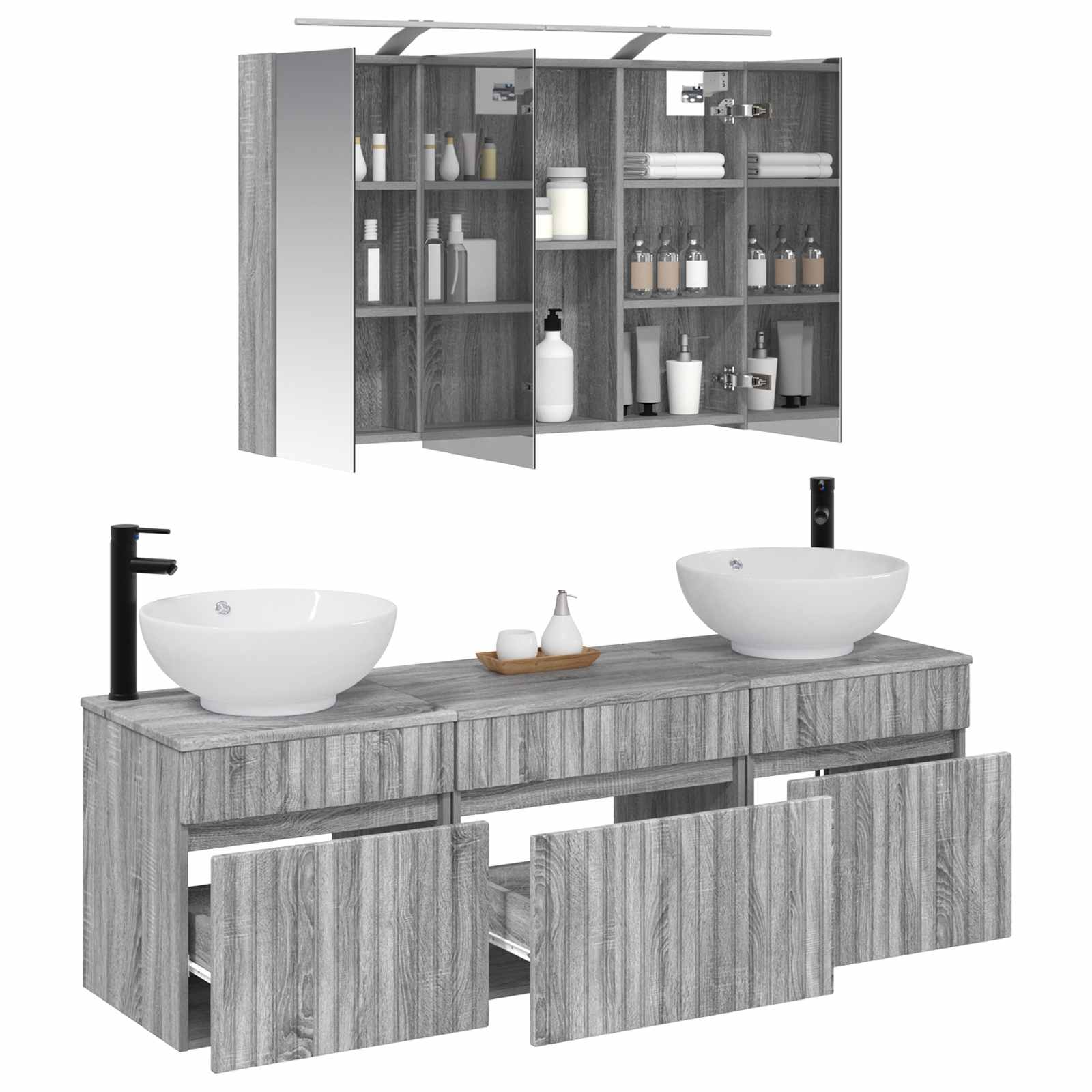 Комплект шкафове за баня 4 pcs Сив Сонома 100 x 14,5 x 70 см – изображение 3