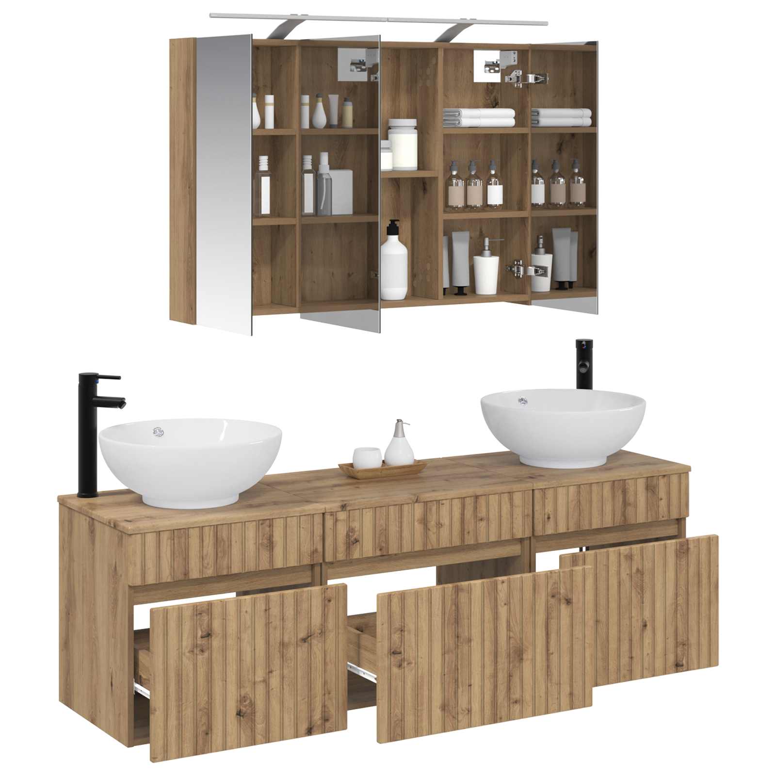 vidaXL Badezimmerschrank-Set 4 pcs Artisan-Eiche 100 x 14,5 x 70 cm