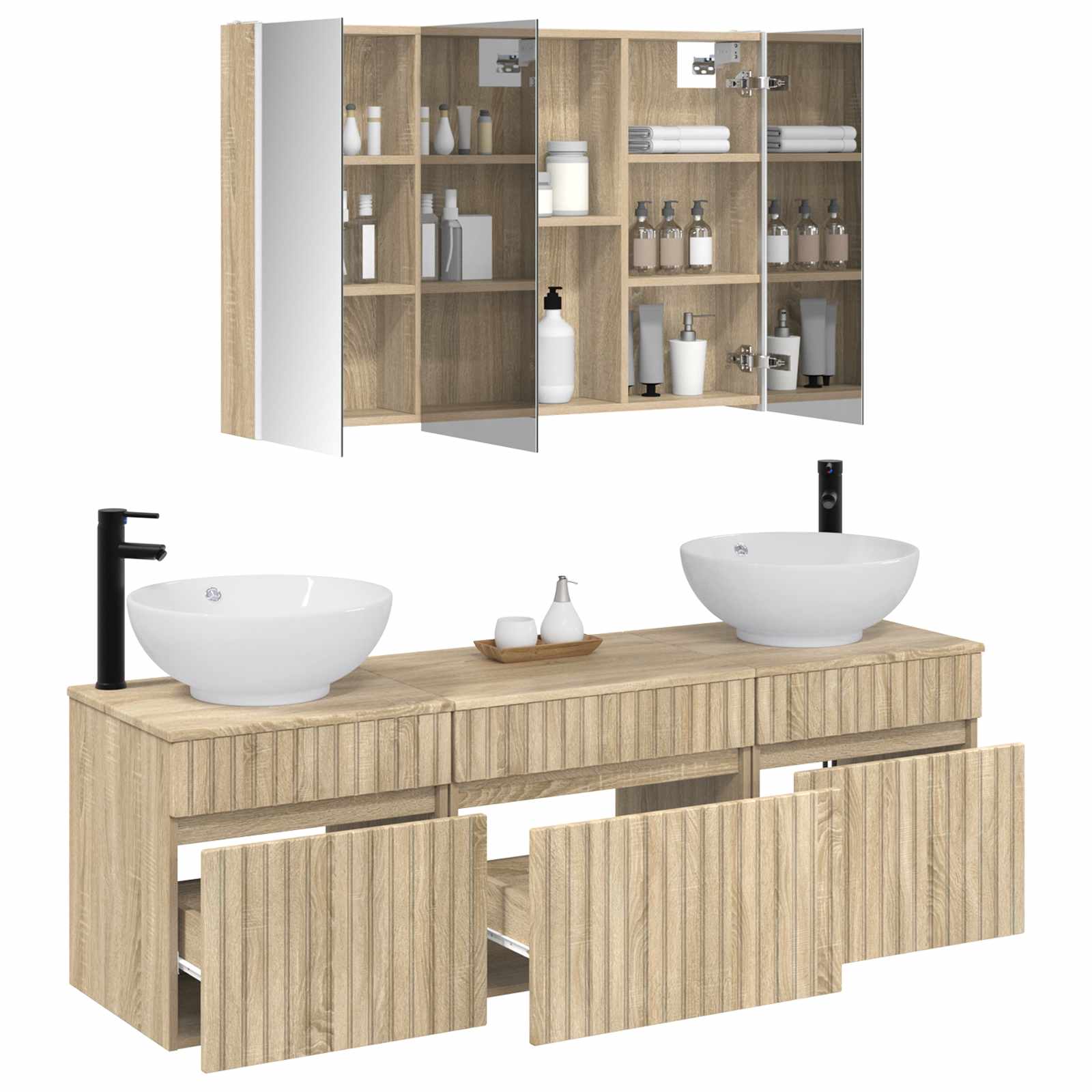 Комплект шкафове за баня 4 pcs Дъб сонома 103,5 x 15,5 x 70 см – изображение 3