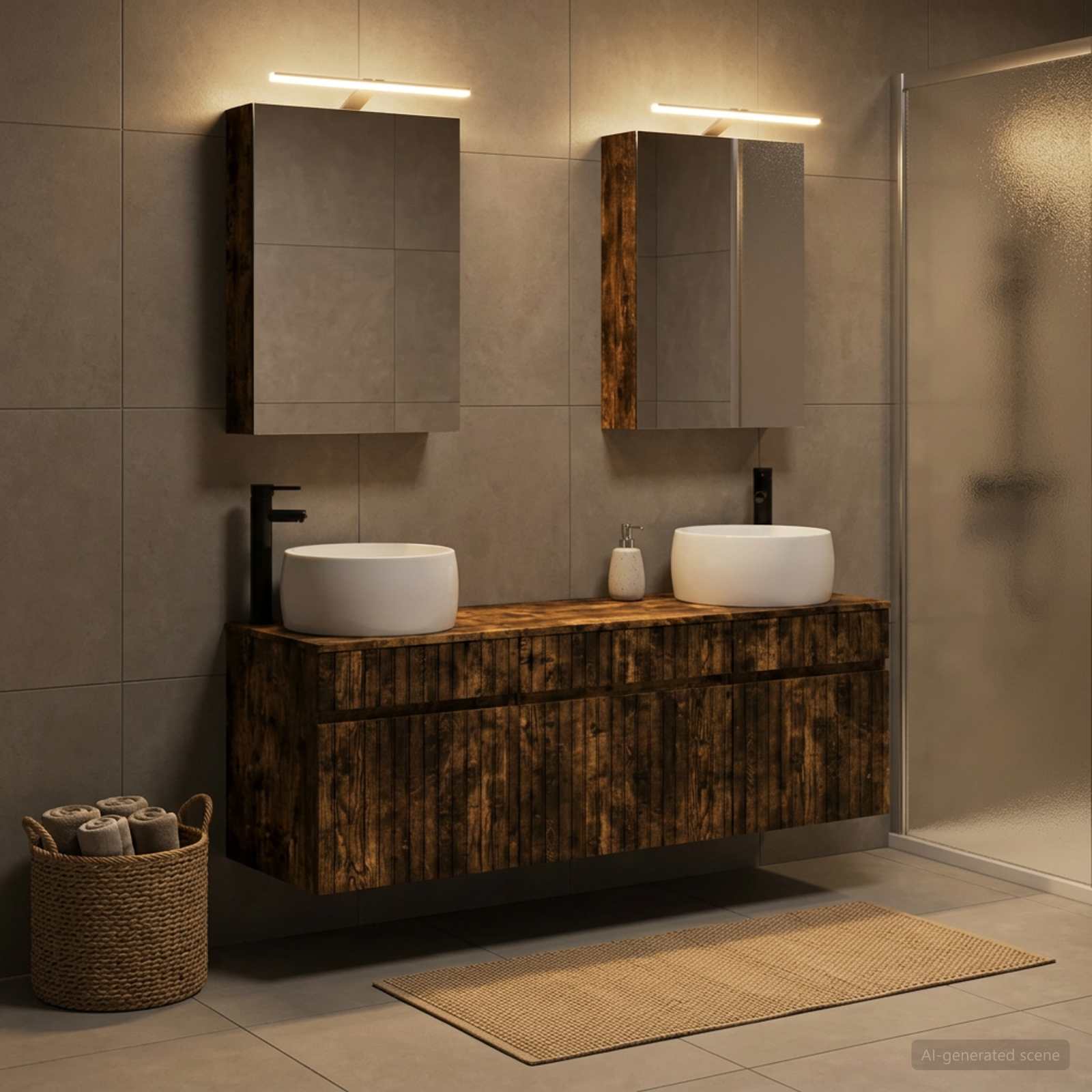 Badkamerkastenset 5 pcs Gerookt eiken 50 x 14,5 x 70 cm - Afbeelding 4