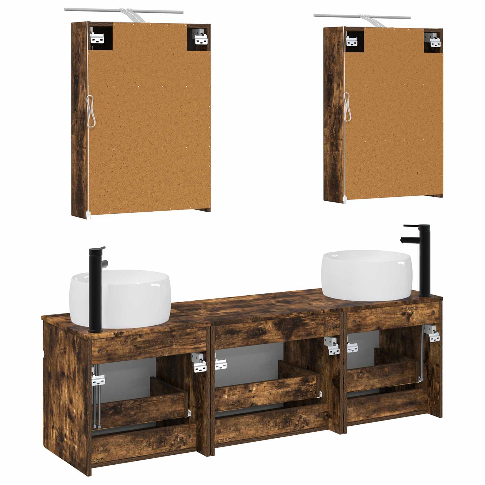Badkamerkastenset 5 pcs Gerookt eiken 50 x 14,5 x 70 cm - Afbeelding 8
