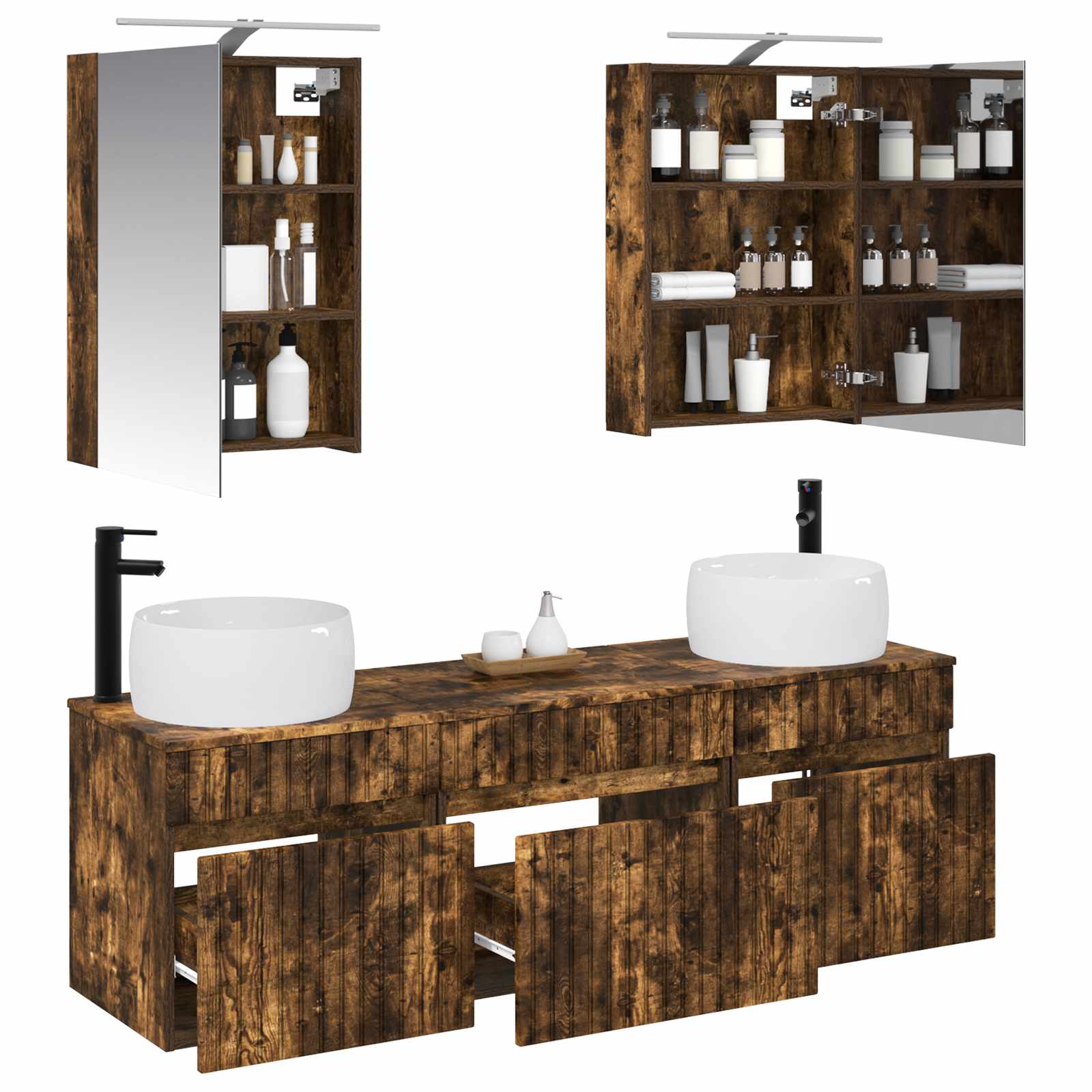 Badkamerkastenset 5 pcs Gerookt eiken 50 x 14,5 x 70 cm - Afbeelding 3