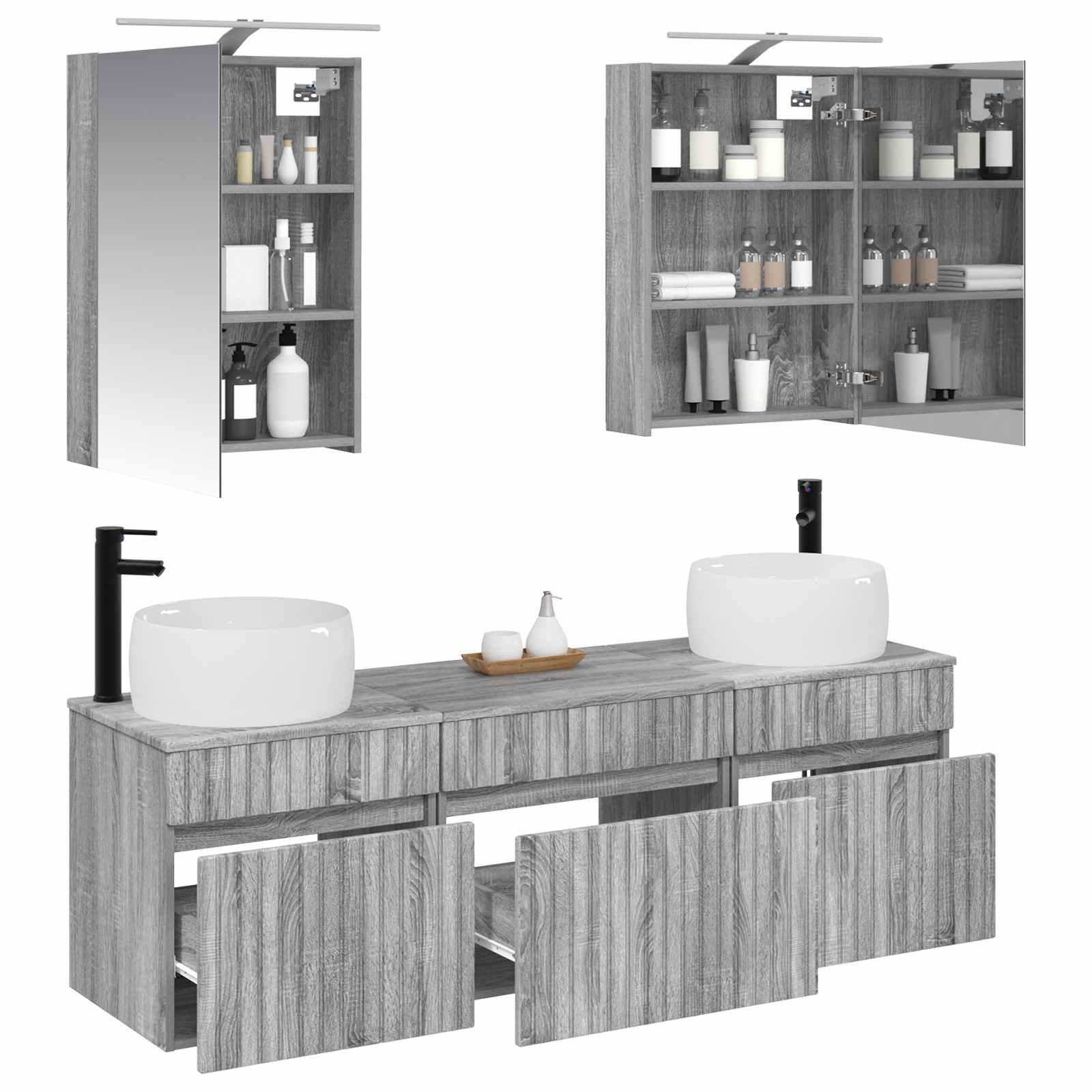 Комплект шкафове за баня 5 pcs Сив Сонома 50 x 14,5 x 70 см – изображение 3