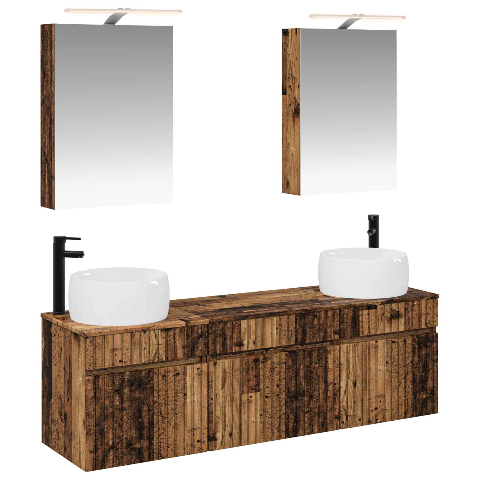 Комплект шкафове за баня 5 pcs Старо дърво 50 x 14,5 x 70 см – изображение 2