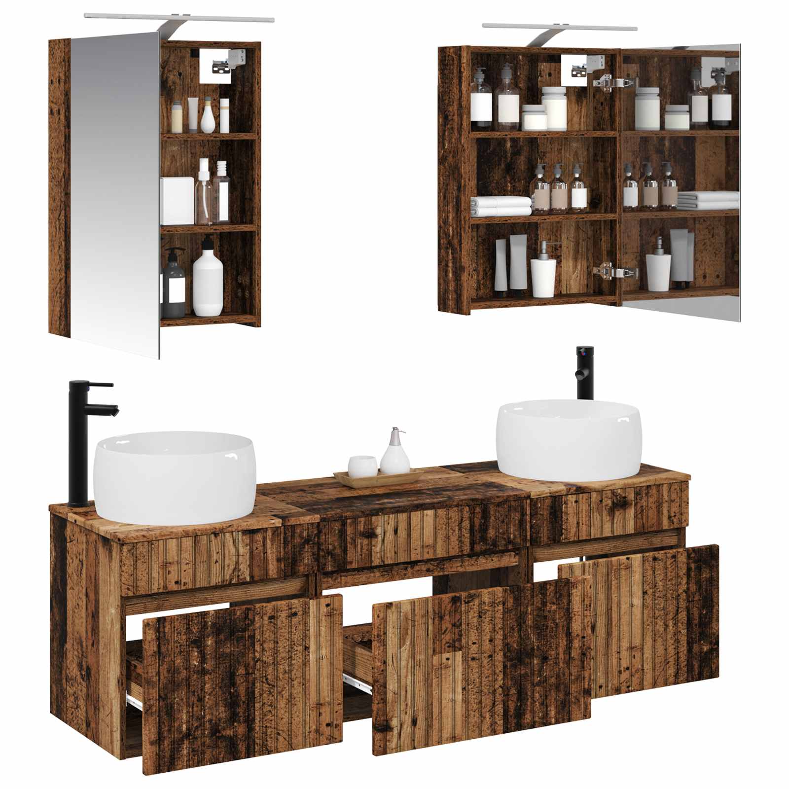 Комплект шкафове за баня 5 pcs Старо дърво 50 x 14,5 x 70 см – изображение 3