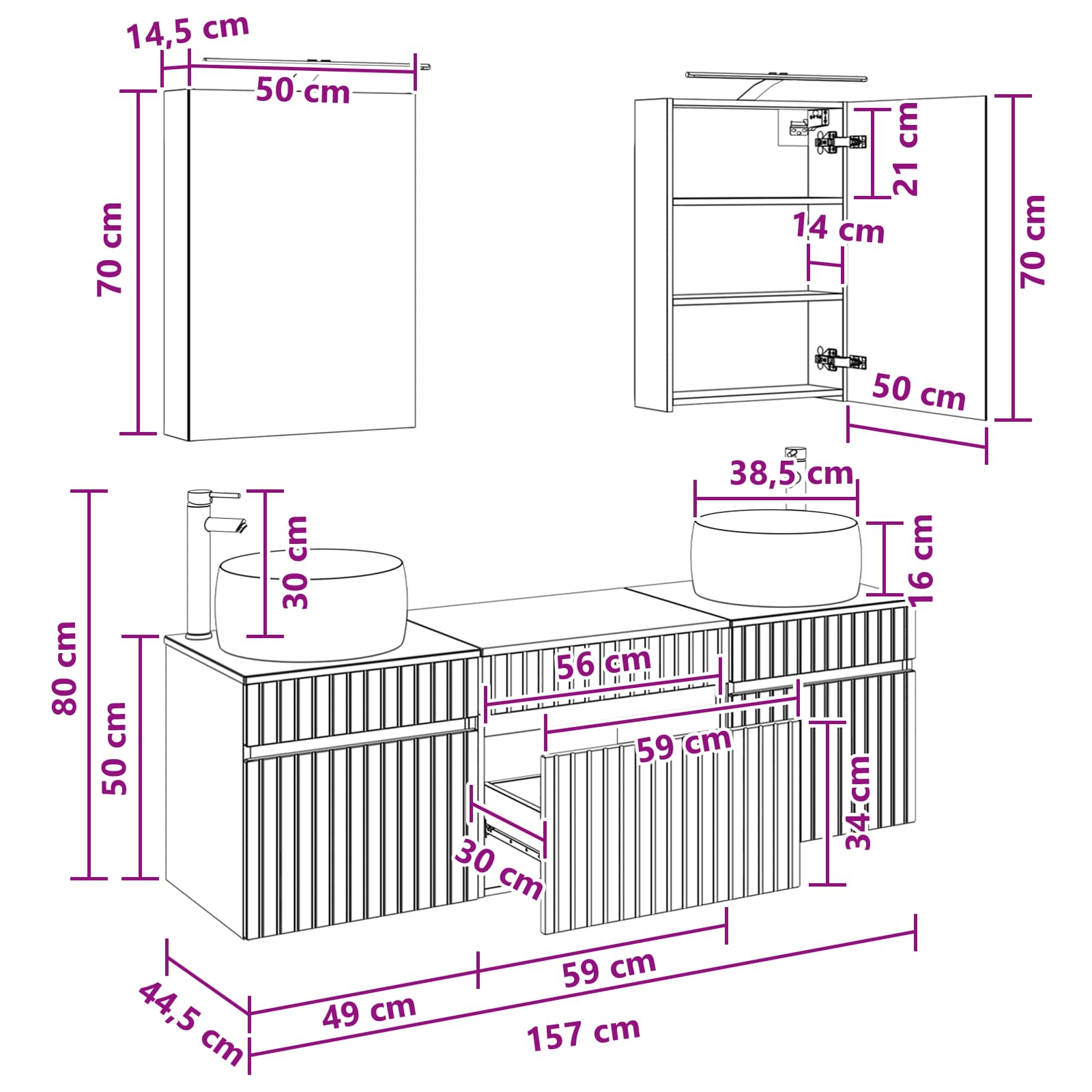 vidaXL Badezimmerschrank-Set 5 pcs Artisan-Eiche 50 x 14,5 x 70 cm – Bild 7