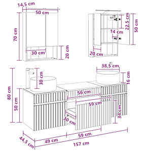 Sada koupelnových skříněk 5 pcs Bílá 50 x 14,5 x 70 cm - obrázek 13