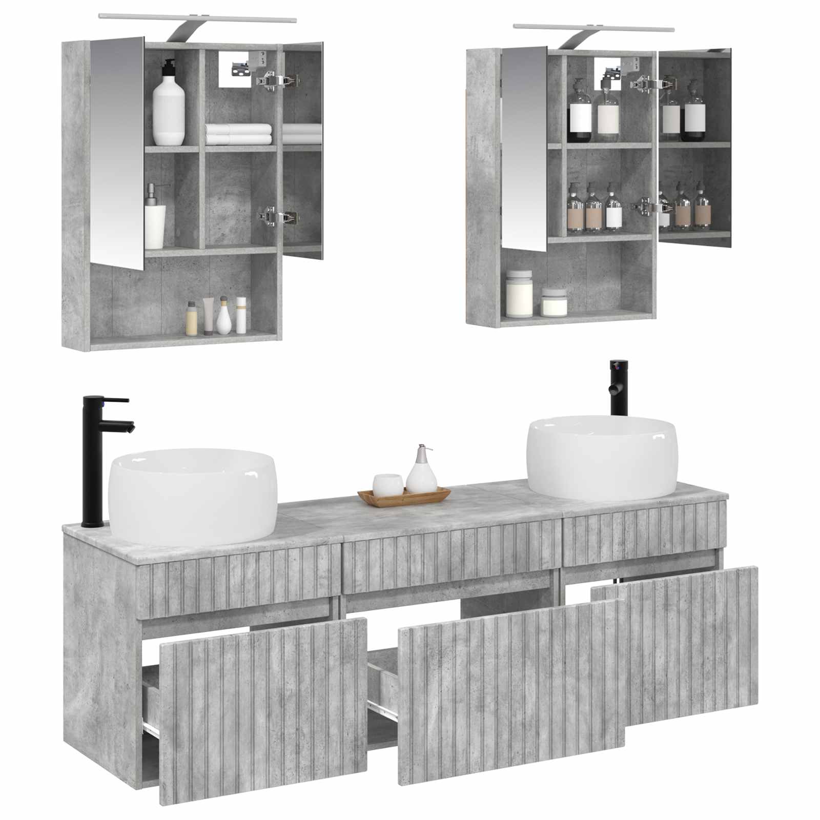 Комплект шкафове за баня 5 pcs Бетонно сиво 50 x 14,5 x 70 см – изображение 3