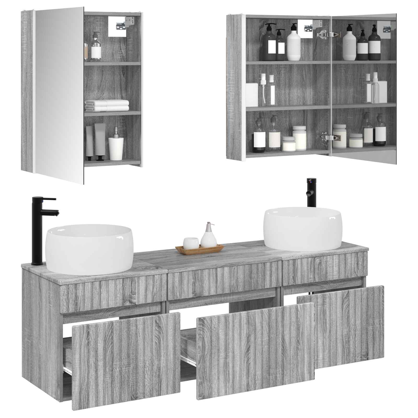 Комплект шкафове за баня 5 pcs Сив Сонома 53 x 15,5 x 70 см – изображение 3