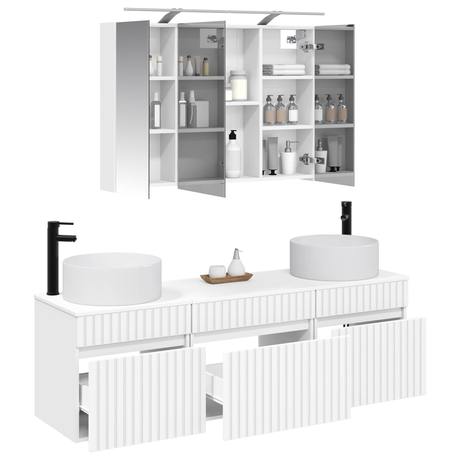 Комплект шкафове за баня 4 pcs Бяло 100 x 14,5 x 70 см – изображение 3