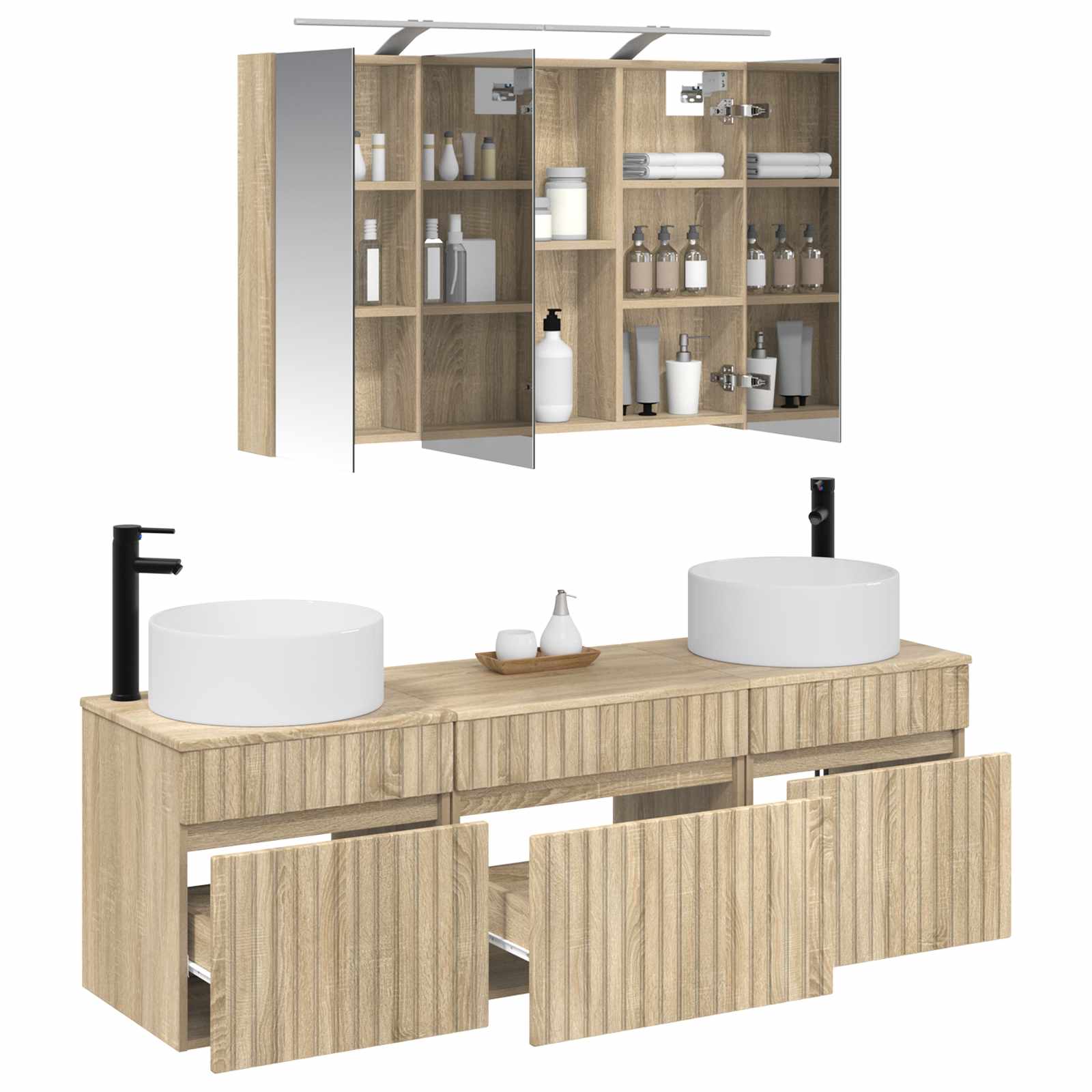 Комплект шкафове за баня 4 pcs Дъб сонома 100 x 14,5 x 70 см – изображение 3