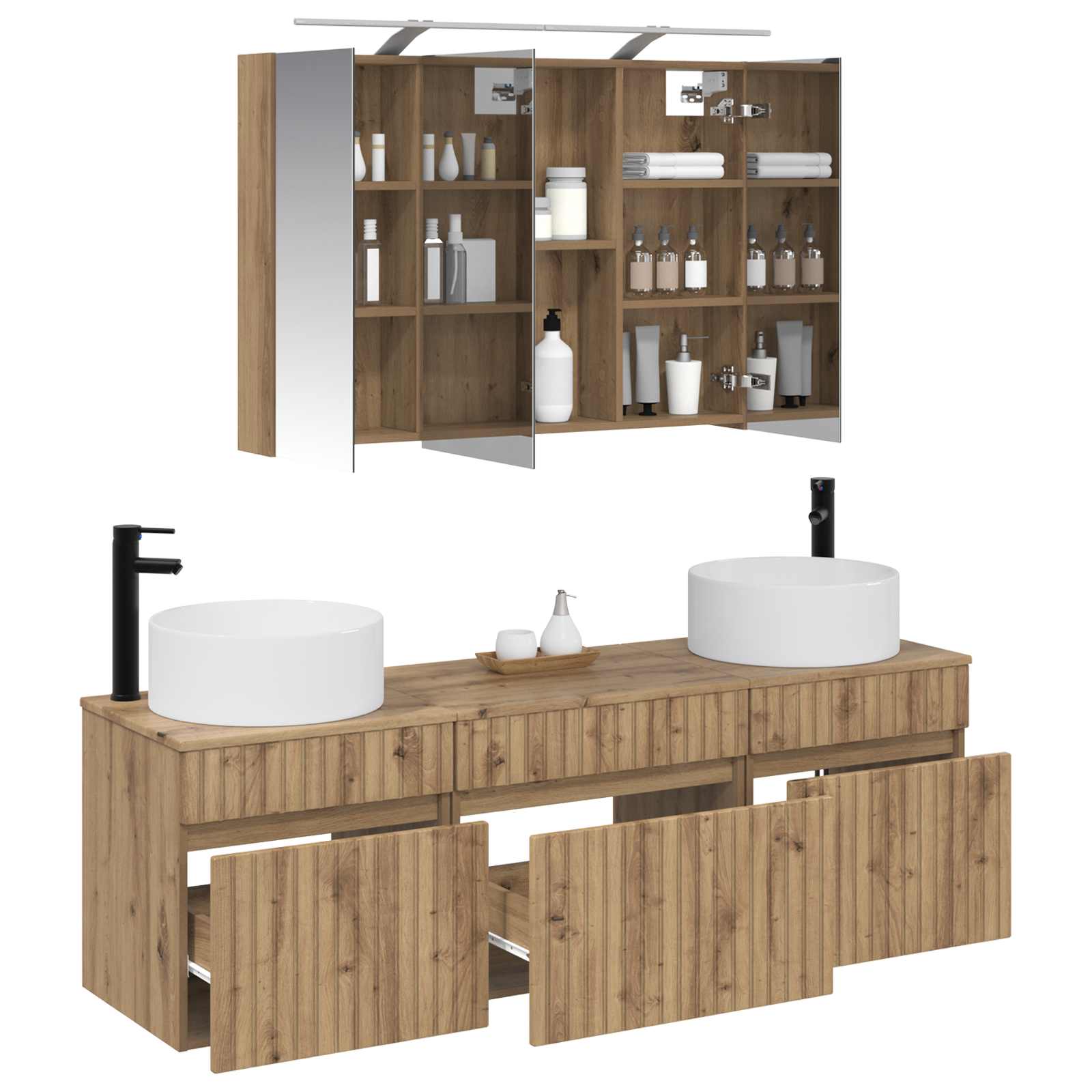 vidaXL Badezimmerschrank-Set 4 pcs Artisan-Eiche 100 x 14,5 x 70 cm