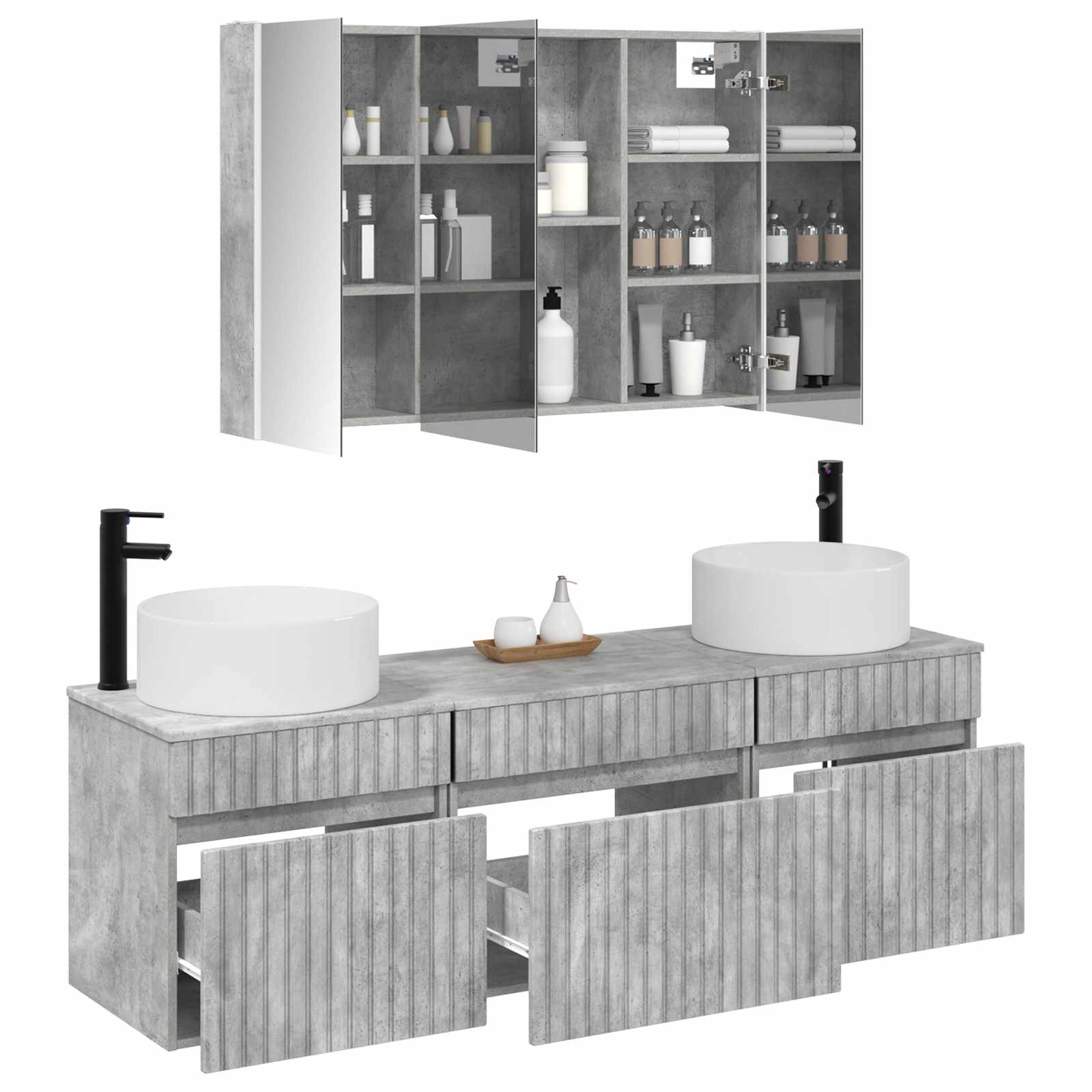 Комплект шкафове за баня 4 pcs Бетонно сиво – изображение 3