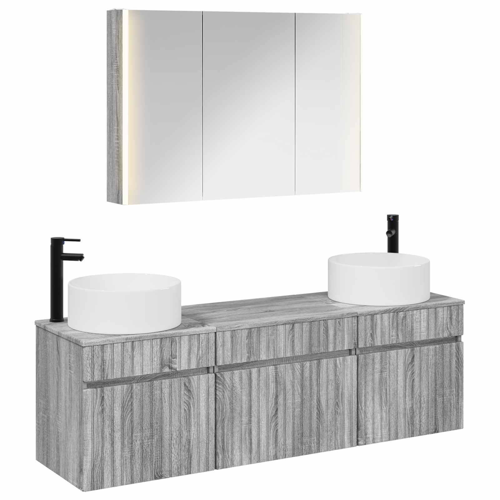 Комплект шкафове за баня 4 pcs Сив Сонома 103,5 x 15,5 x 70 см – изображение 2