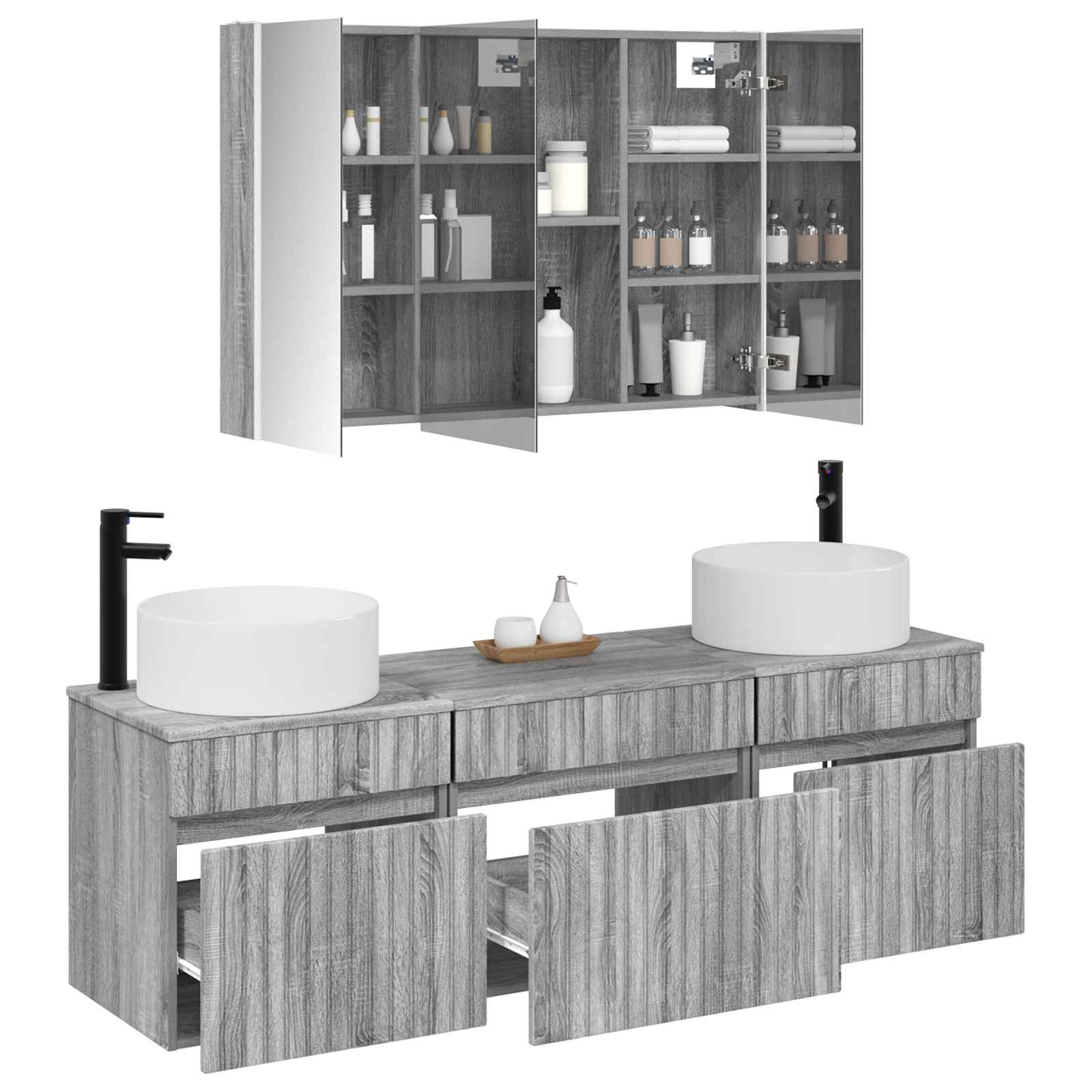 Комплект шкафове за баня 4 pcs Сив Сонома 103,5 x 15,5 x 70 см – изображение 3