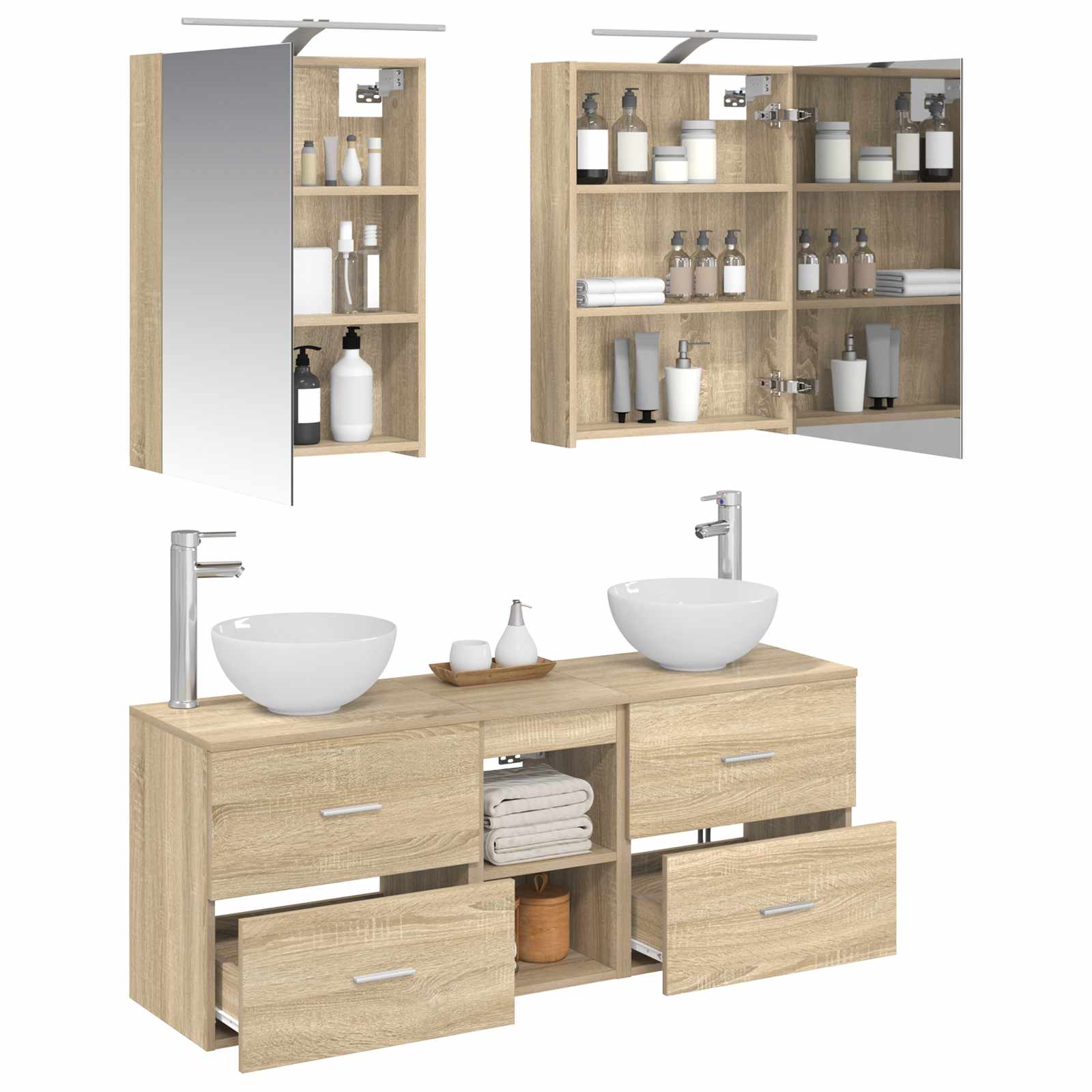 Комплект шкафове за баня 5 pcs Дъб сонома 50 x 14,5 x 70 см – изображение 3