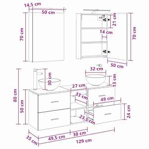 Sada koupelnových skříněk 5 pcs Betonově šedá 50 x 14,5 x 70 cm - obrázek 14