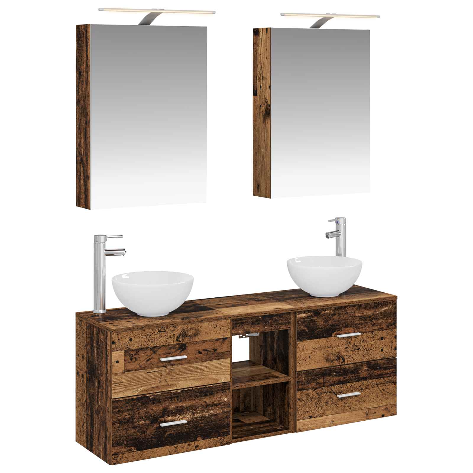 Комплект шкафове за баня 5 pcs Старо дърво 50 x 14,5 x 70 см – изображение 2