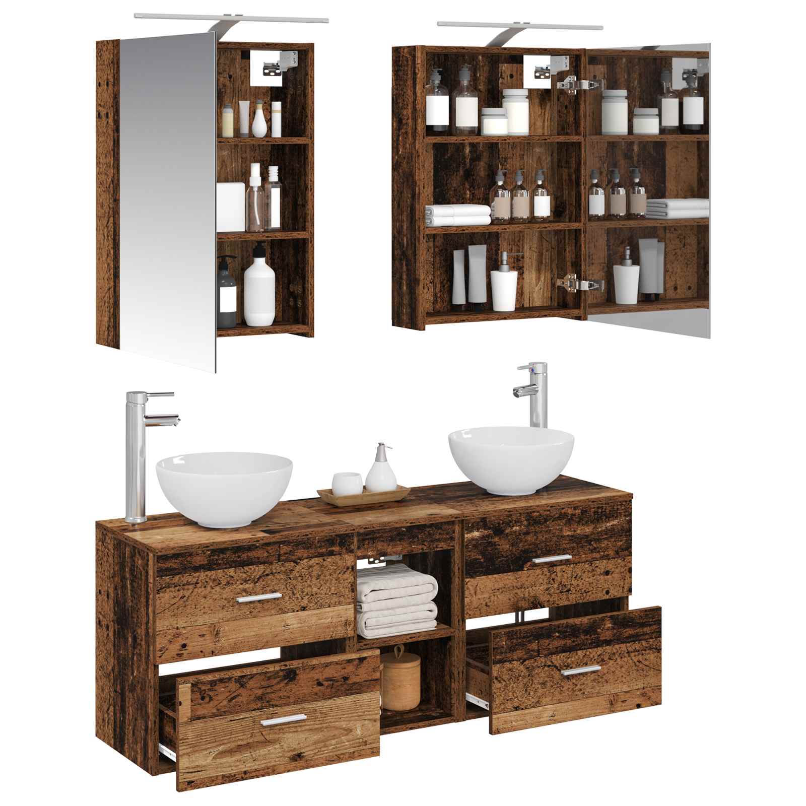 Комплект шкафове за баня 5 pcs Старо дърво 50 x 14,5 x 70 см – изображение 3