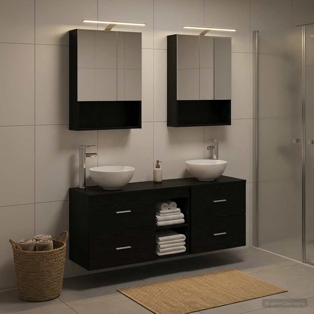  Σετ Ντουλαπιών Μπάνιου 5 pcs Μαύρη Δρυς 50 x 14,5 x 70 εκ V-3406680