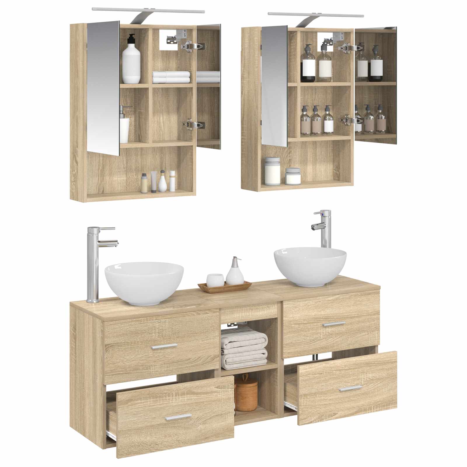 Комплект шкафове за баня 5 pcs Дъб сонома 50 x 14,5 x 70 см – изображение 3