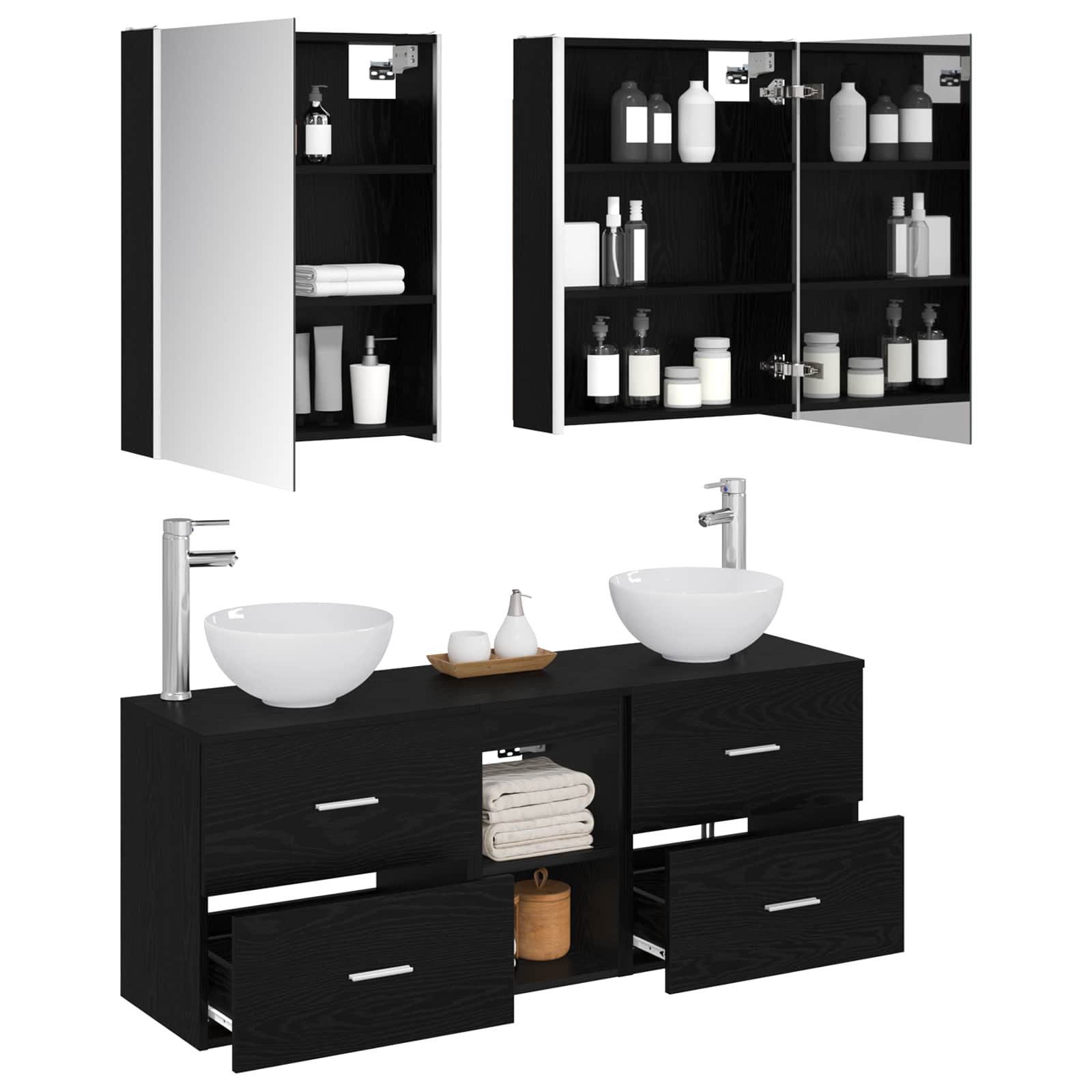 Комплект шкафове за баня 5 pcs Черен дъб 53 x 15,5 x 70 см – изображение 3
