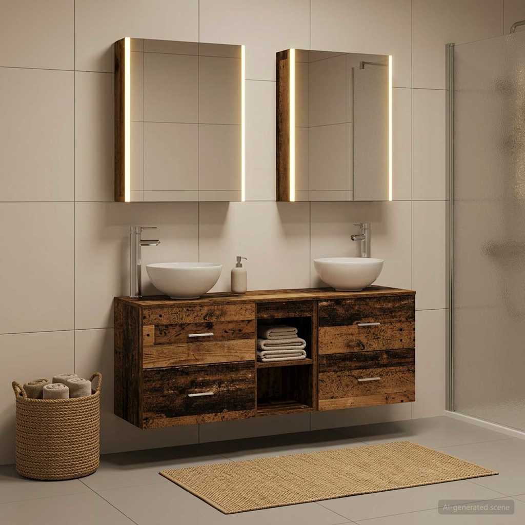  Σετ Ντουλαπιών Μπάνιου 5 pcs Παλαιωμένο ξύλο 53 x 15,5 x 70 εκ. V-3406693