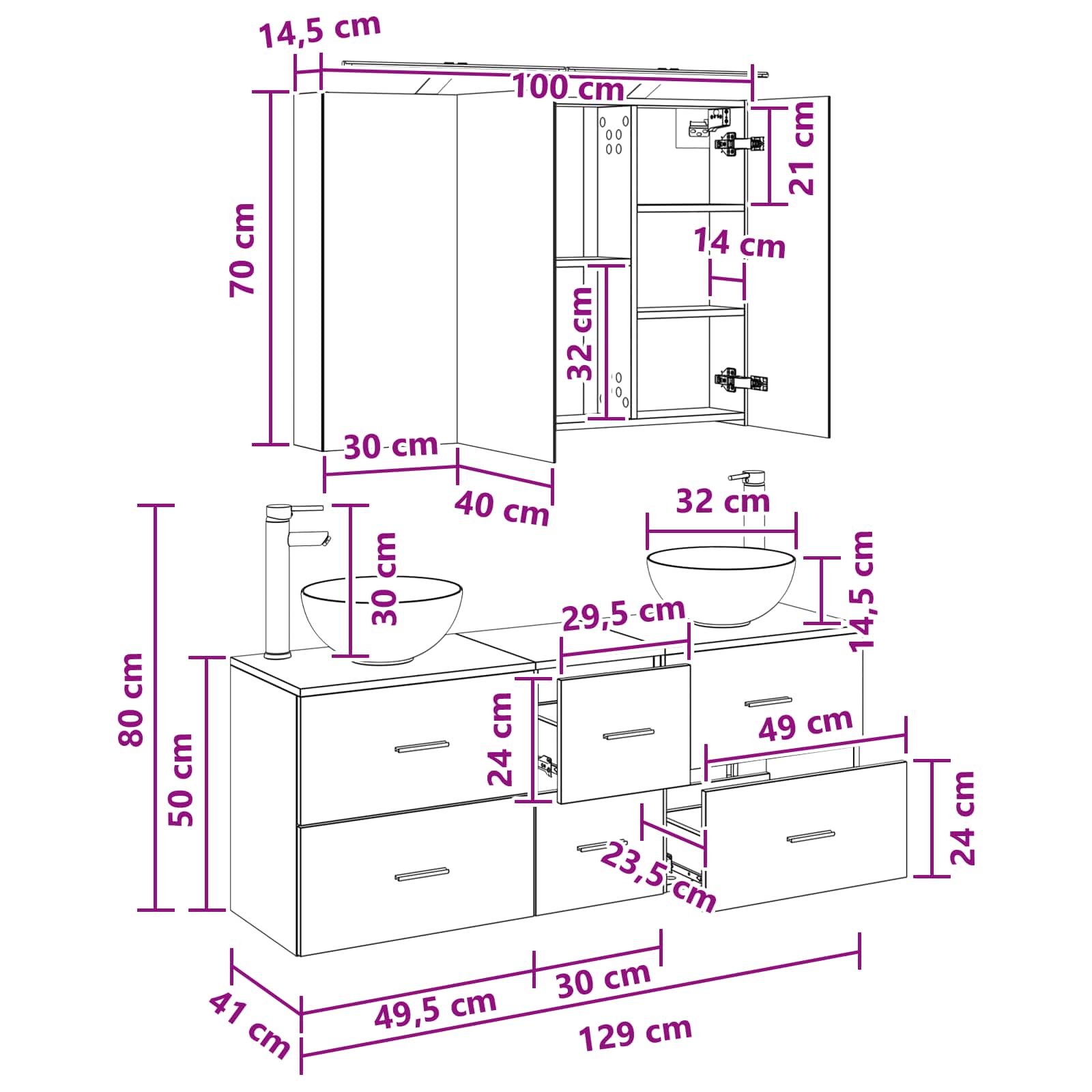 Badrumsmöbelset 4 pcs Sonoma-ek Konstruerat trä och glas