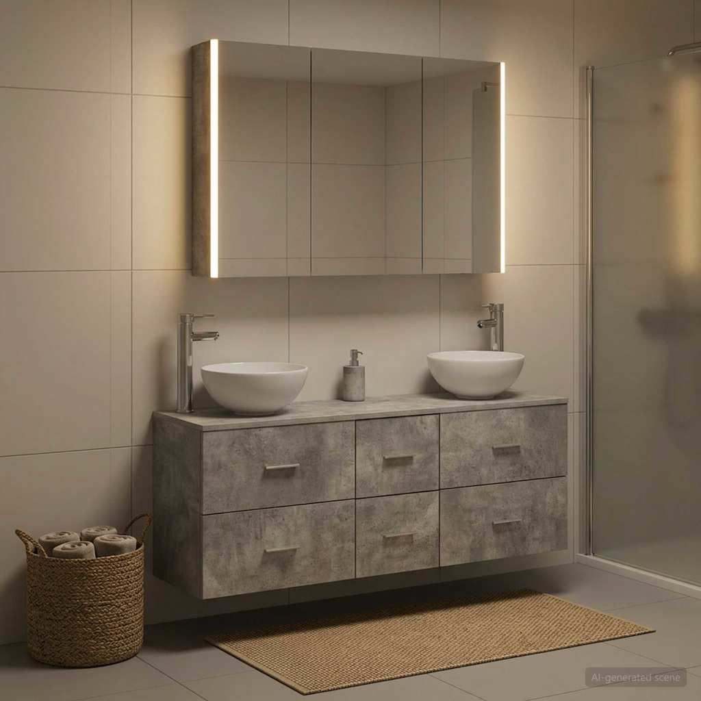 Badrumsmöbelset 4 pcs Betonggrå Konstruerat trä och glas