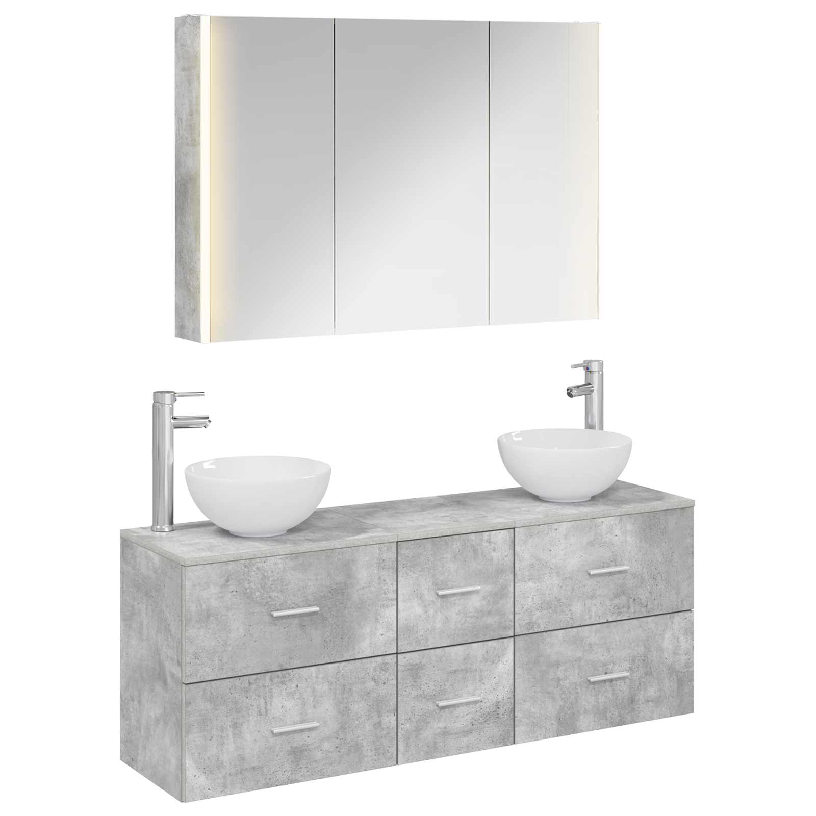 Badrumsmöbelset 4 pcs Betonggrå Konstruerat trä och glas
