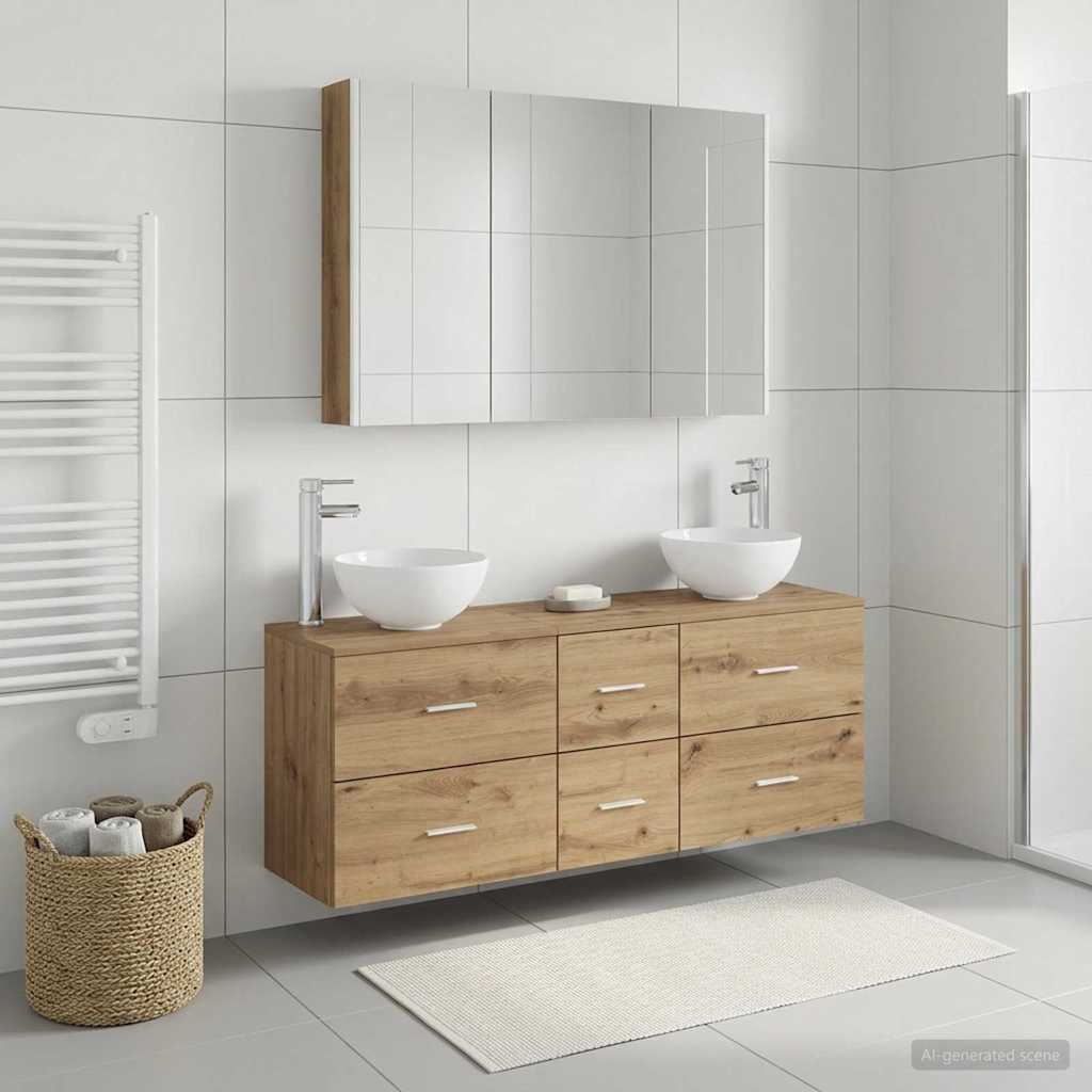 Vannitoa mööbleset 4 pcs Artisan tamm Tehispuit ja klaas