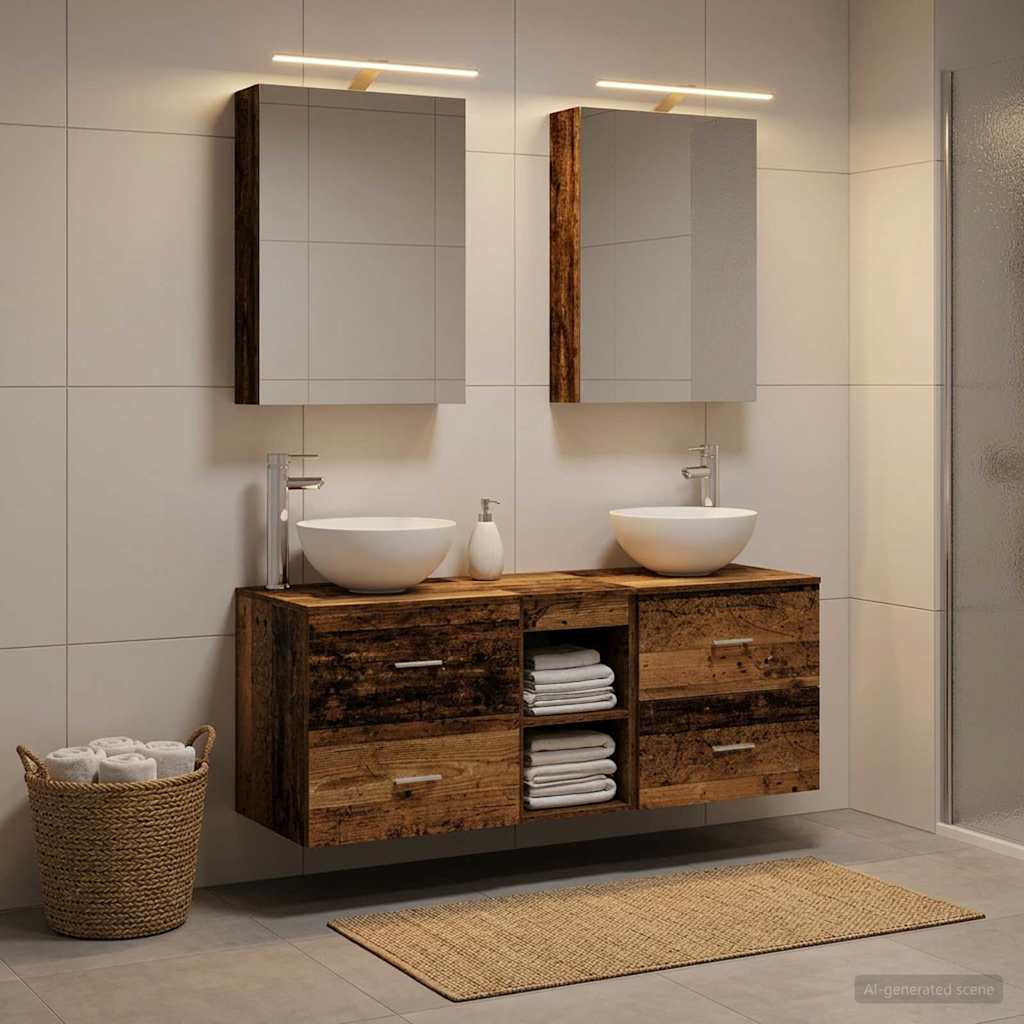 Badrumsmöbelset 5 pcs Gammalt trä Konstruerat trä och glas